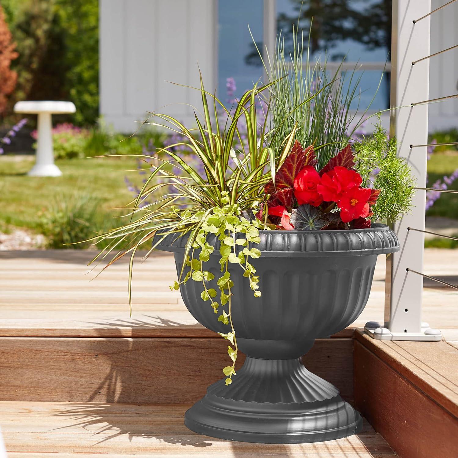 Bloem 18-in Grecian Urn Resin Planter - Charcoal Gray