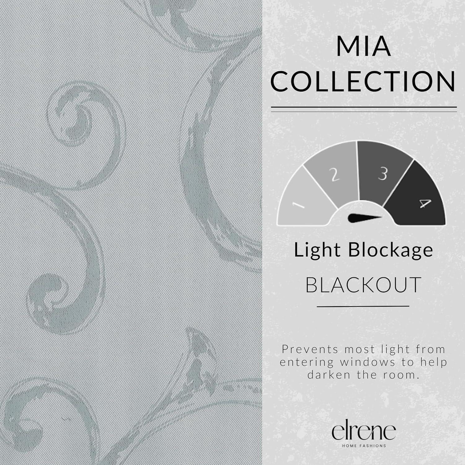 Mia Jacquard Scroll Blackout Window Curtain Panel - 52" x 95" - Blue - Elrene Home Fashions