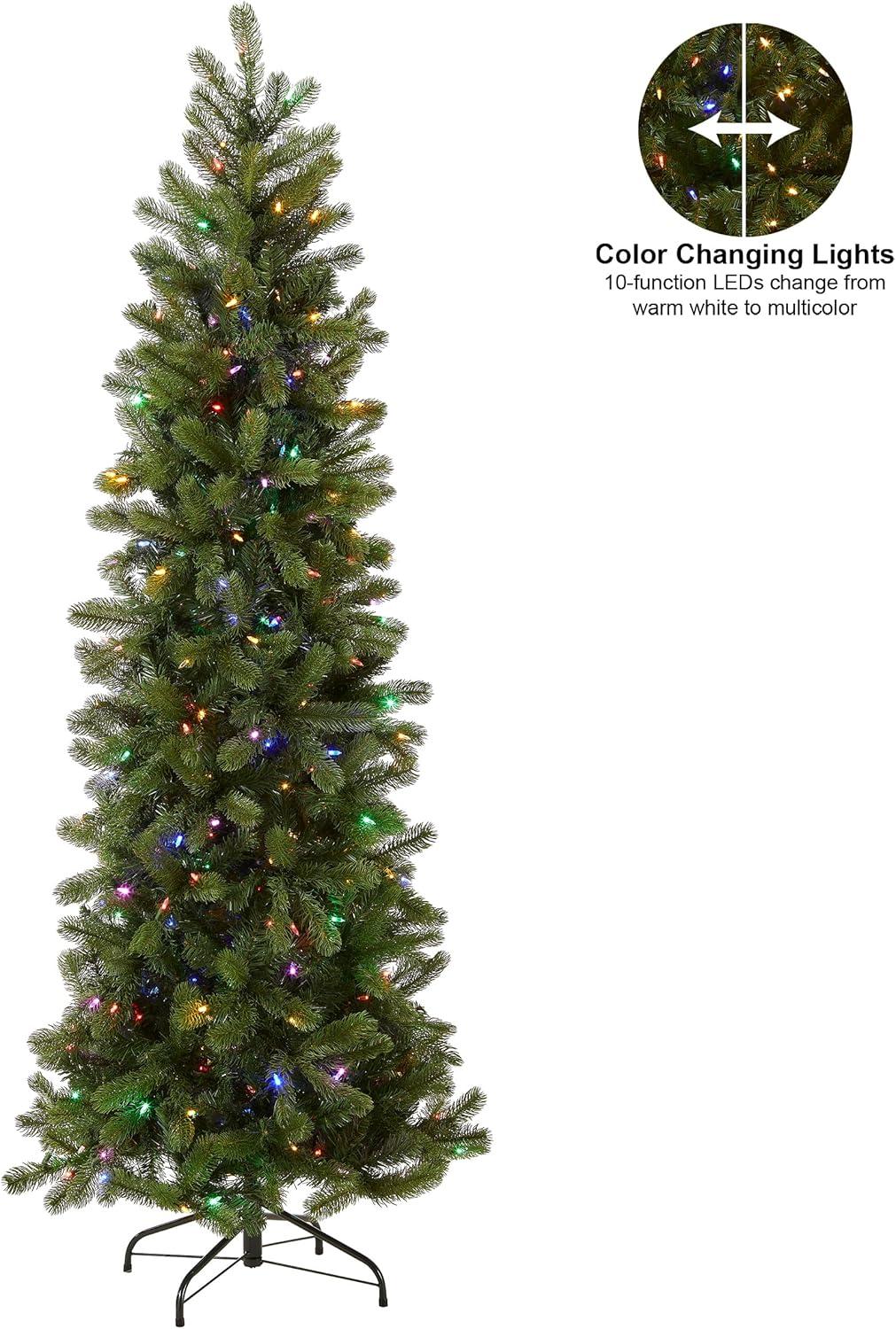 Prelit Slim Downswept Douglas Fir Artificial Christmas Tree Dual Color Lights - National Tree Company