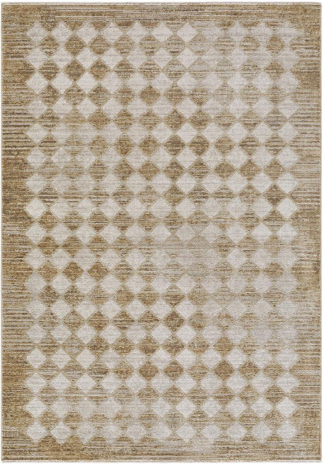 Taupe and Cream Rectangular Synthetic Checkered Area Rug