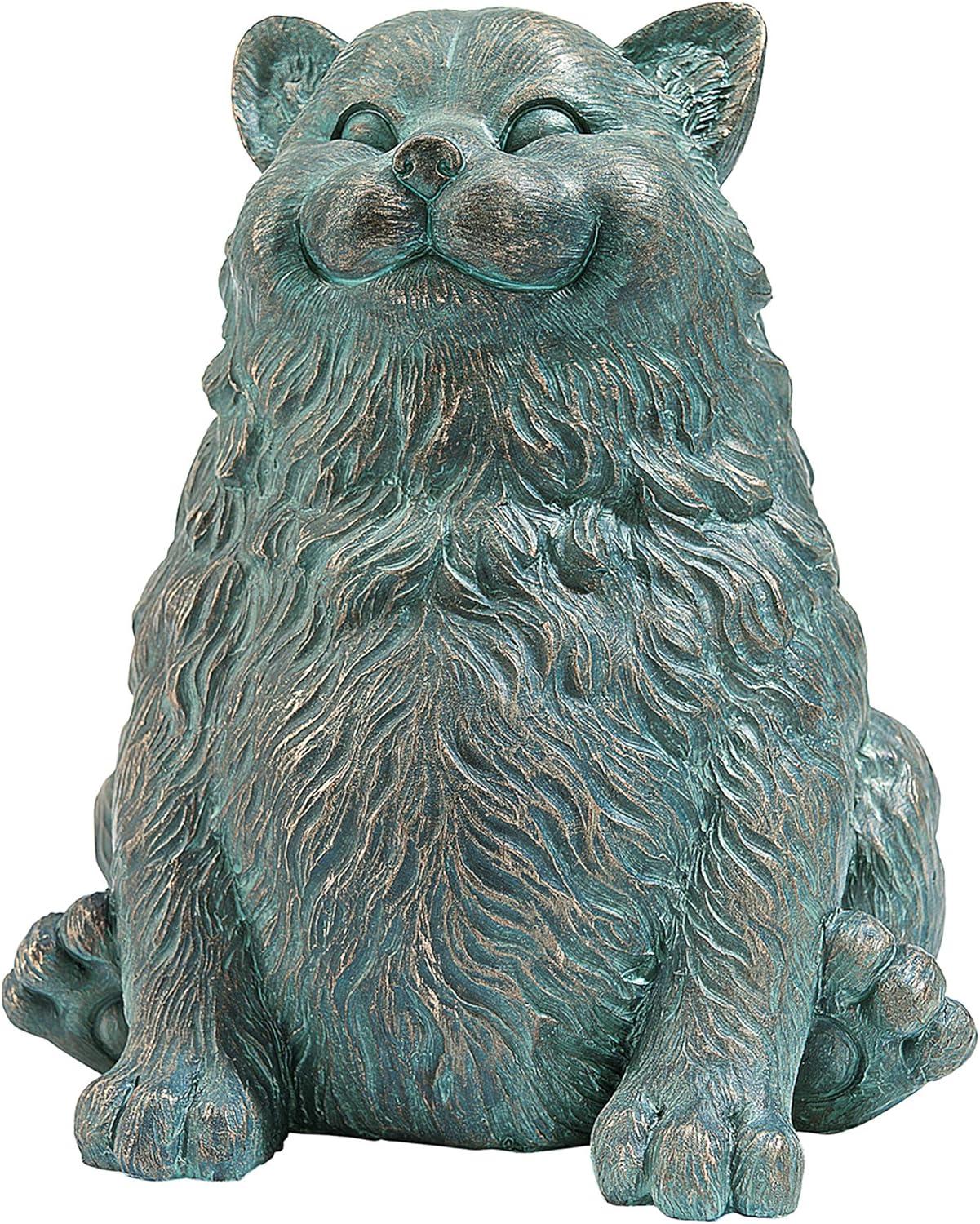 Design Toscano Sitting Phat Cat Animal Statue, 8 Inch, Resin, Faux Bronze Finish