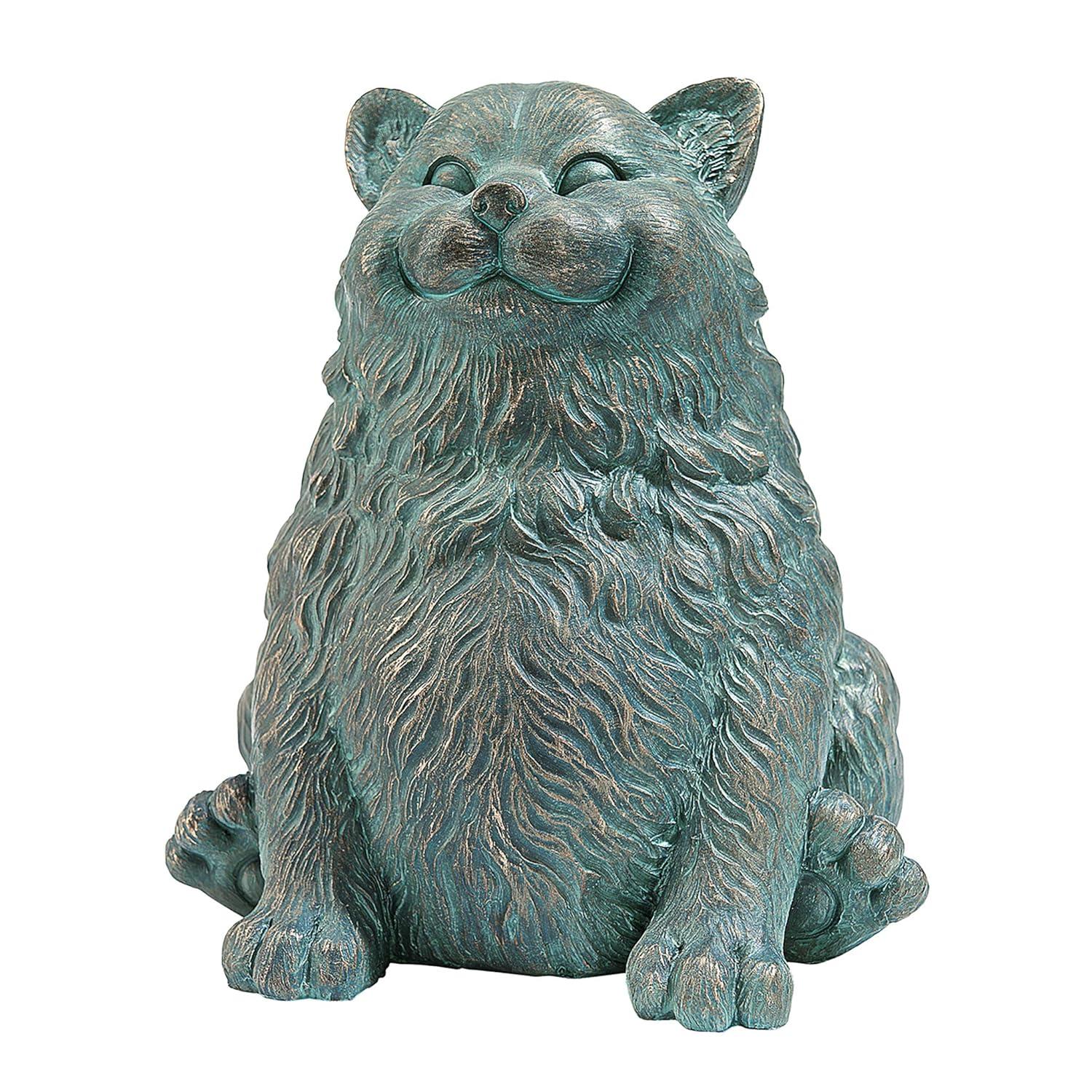 Design Toscano Sitting Phat Cat Animal Statue, 8 Inch, Resin, Faux Bronze Finish