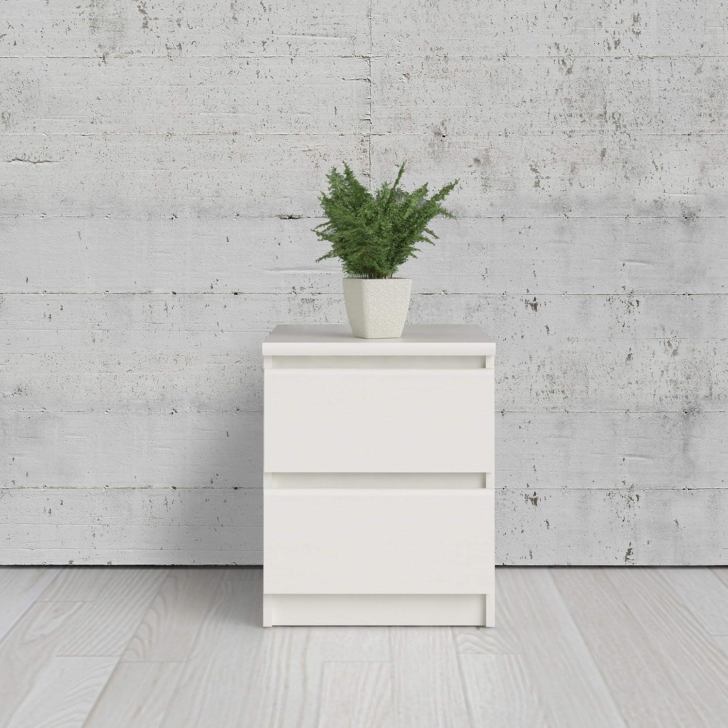 White Woodgrain 2-Drawer Nightstand with Metal Slides