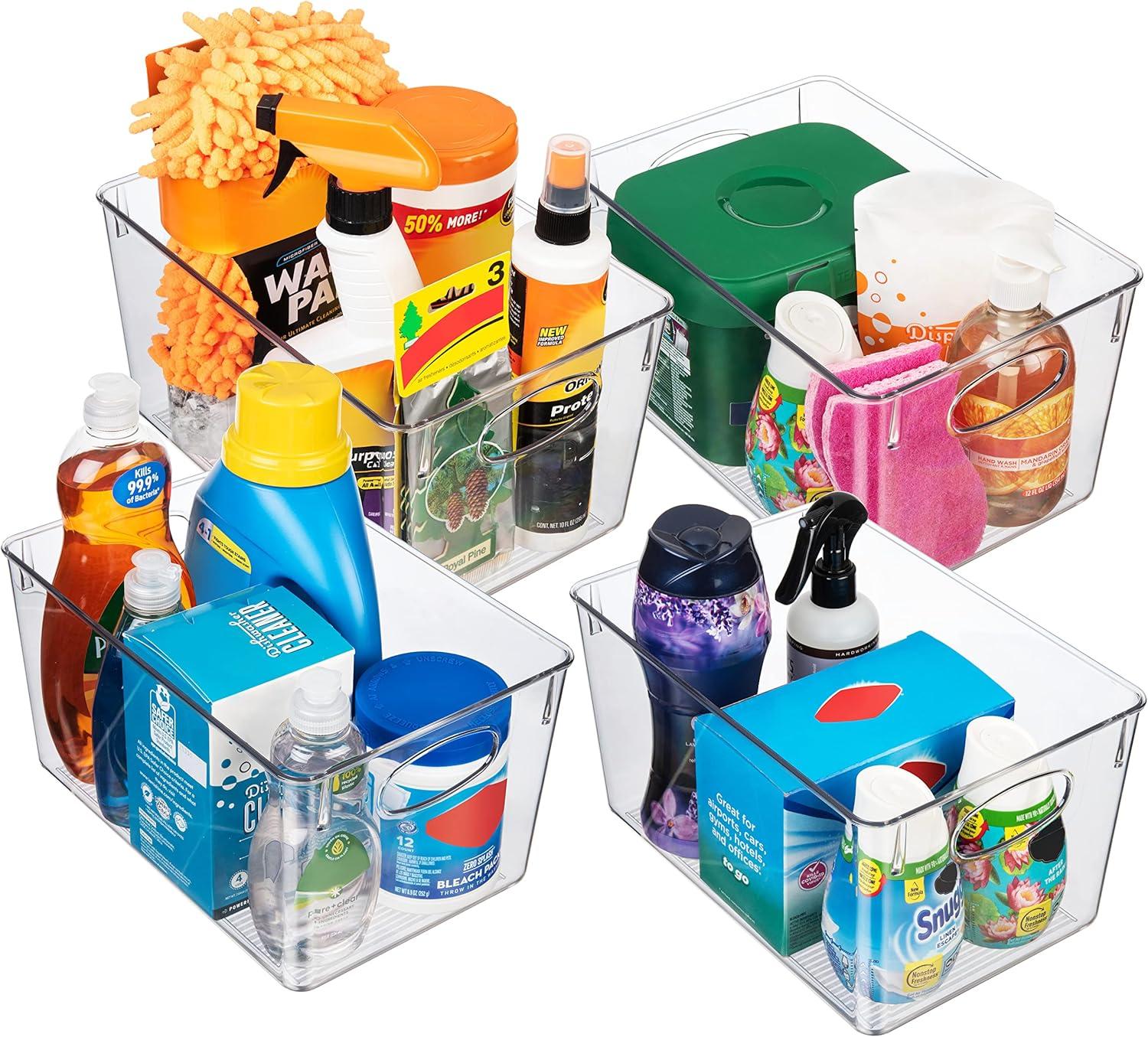 ClearSpace Plastic Storage Bins With lids Perfect Kitchen Organization or Pantry Storage Fridge Organizer, Cabinet Organizers - 4 Pack