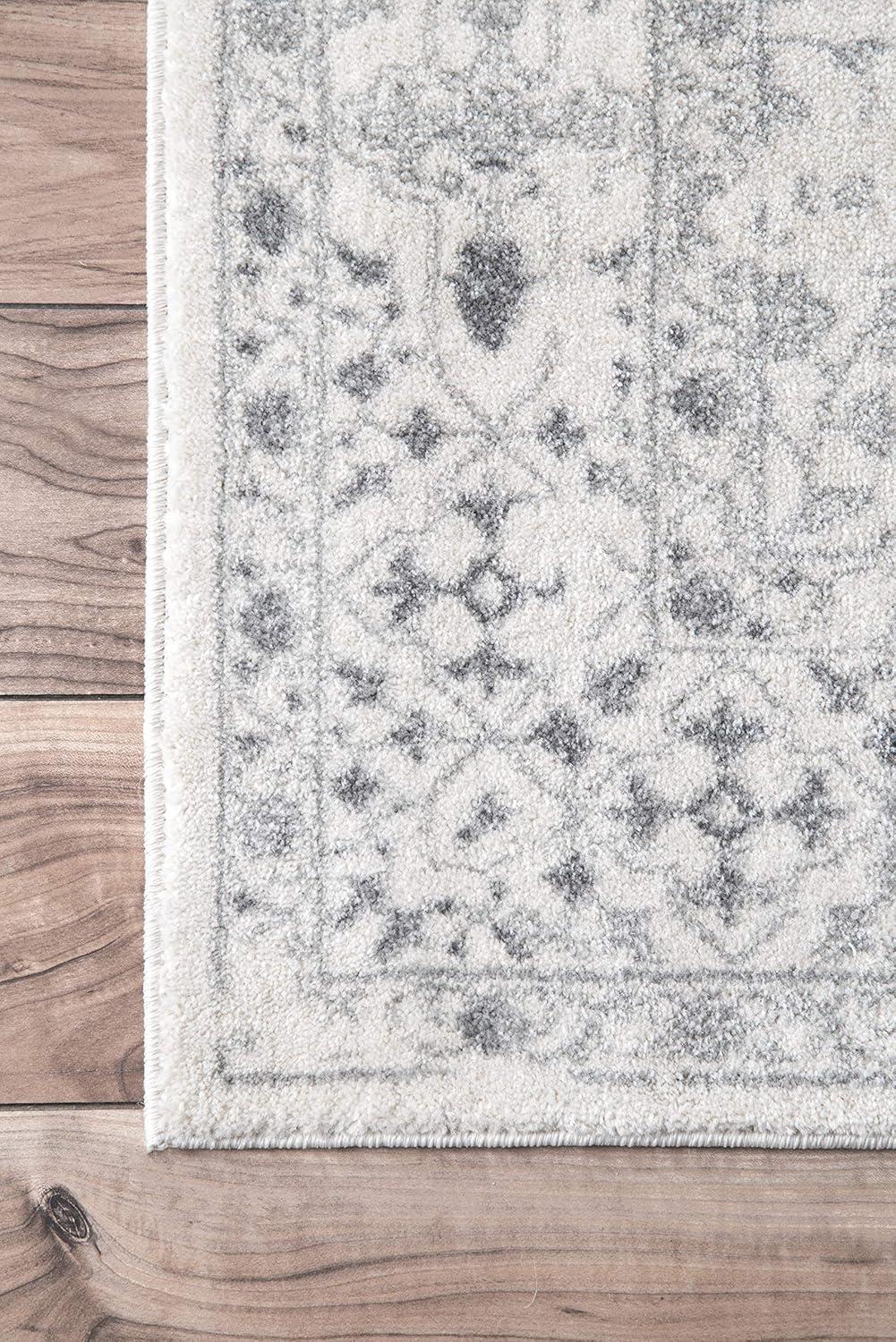 Ivory Rectangular Easy-Care Synthetic Area Rug