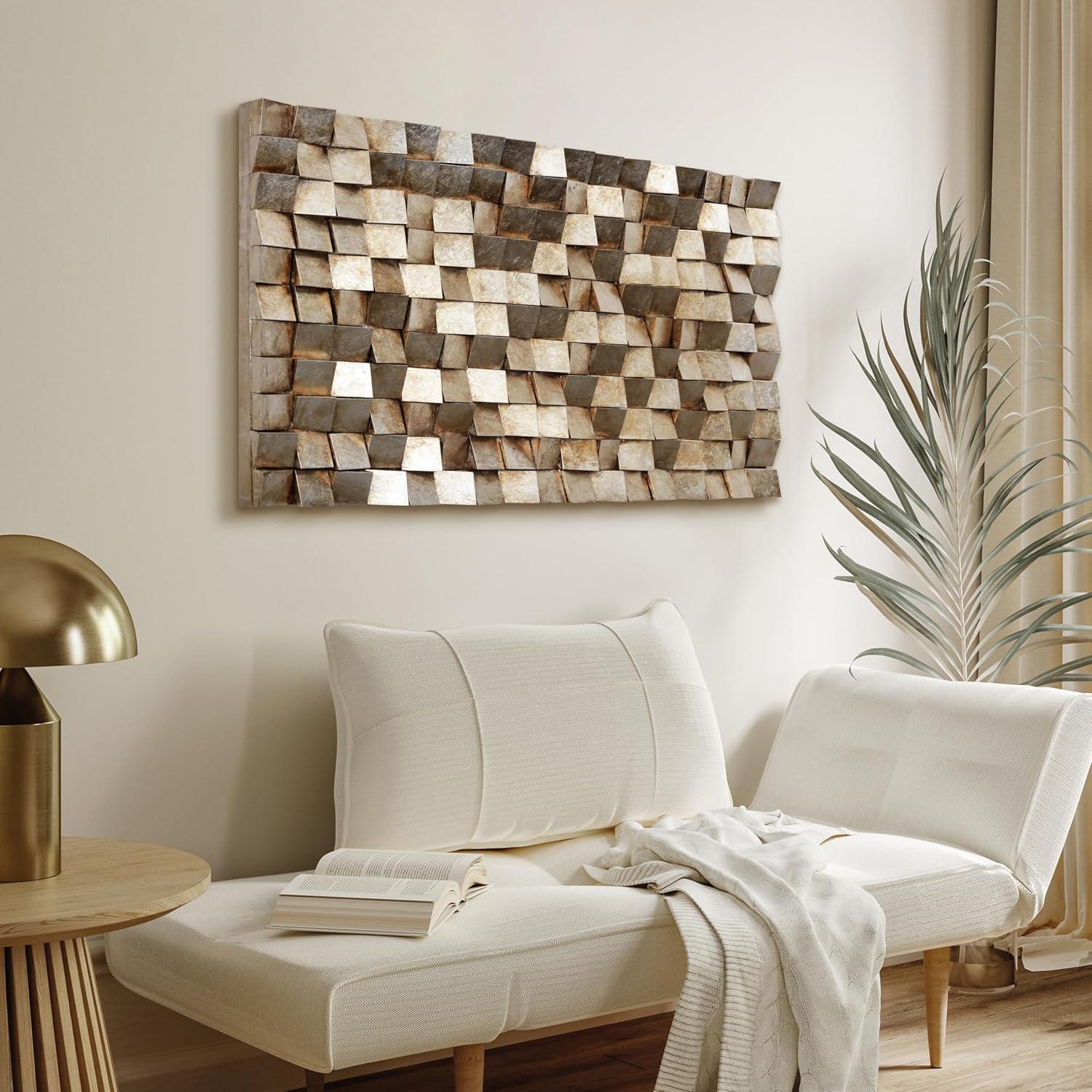 Empire Art Direct Textured 1 Metallic Hand Painted 3D Rugged Wooden Blocks Wall Art, 48" x 30"