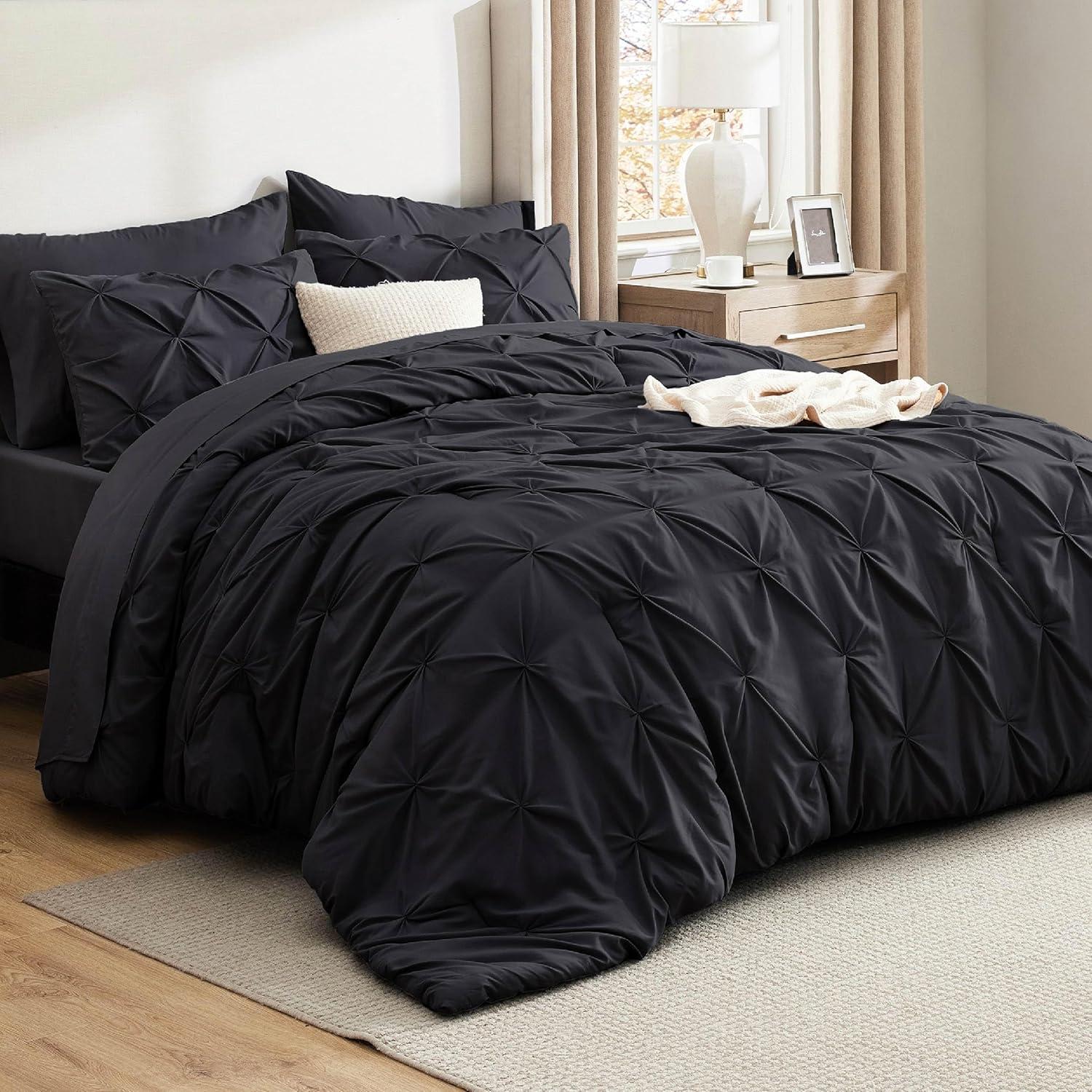 Black King Size Pintuck Comforter Set with Sheets and Shams