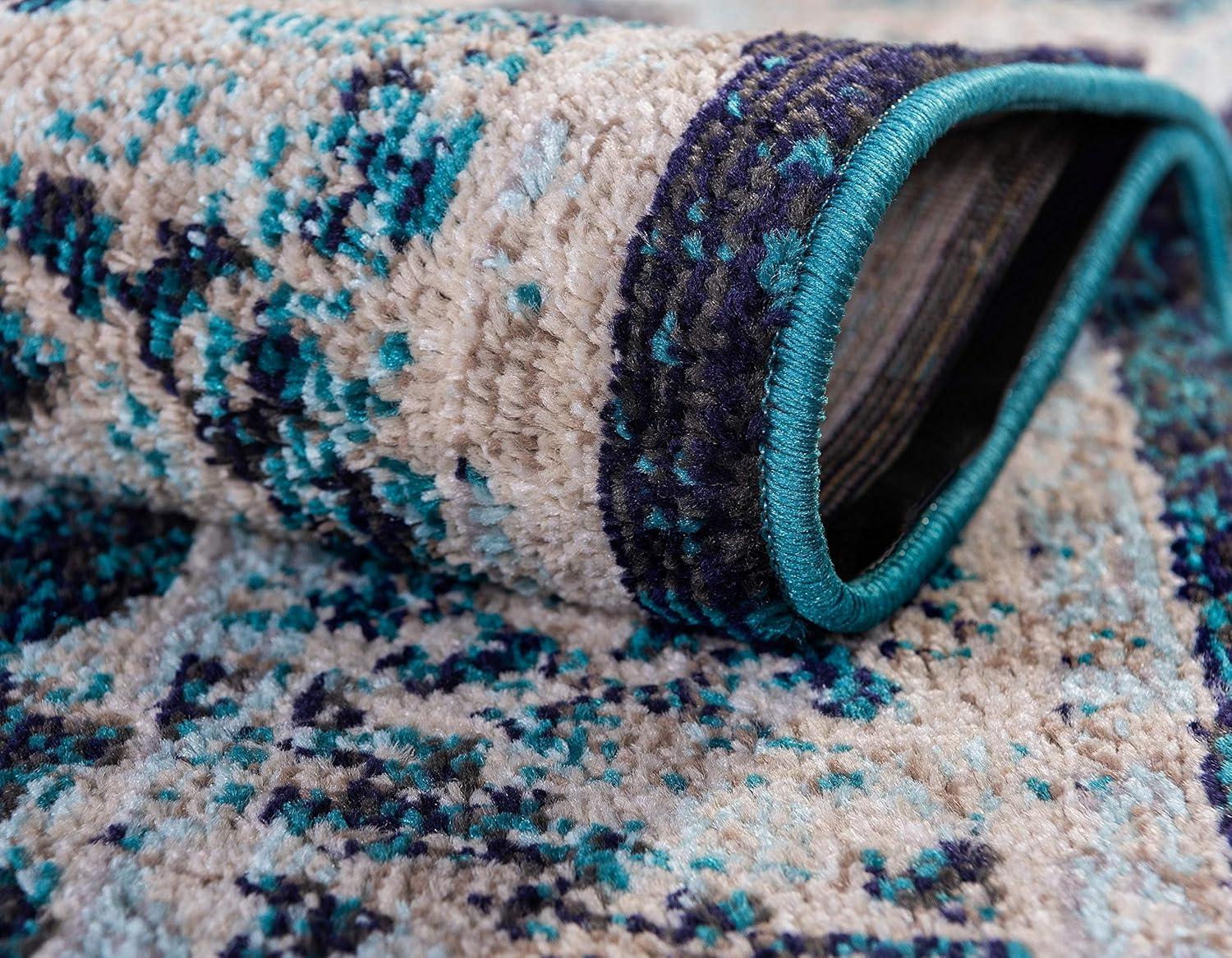 Unique Loom Penrose Collection Area Rug - Krystle (5' 3" x 8' Rectangle Navy Blue/Beige)