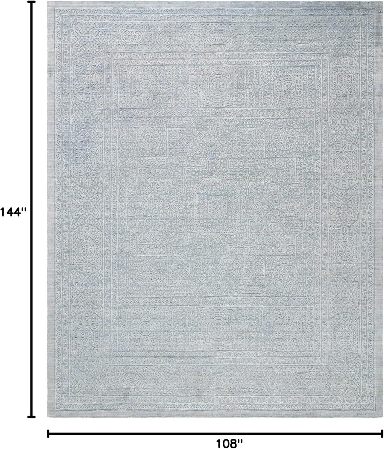 Sea Blue 9' x 12' Handmade Viscose Area Rug