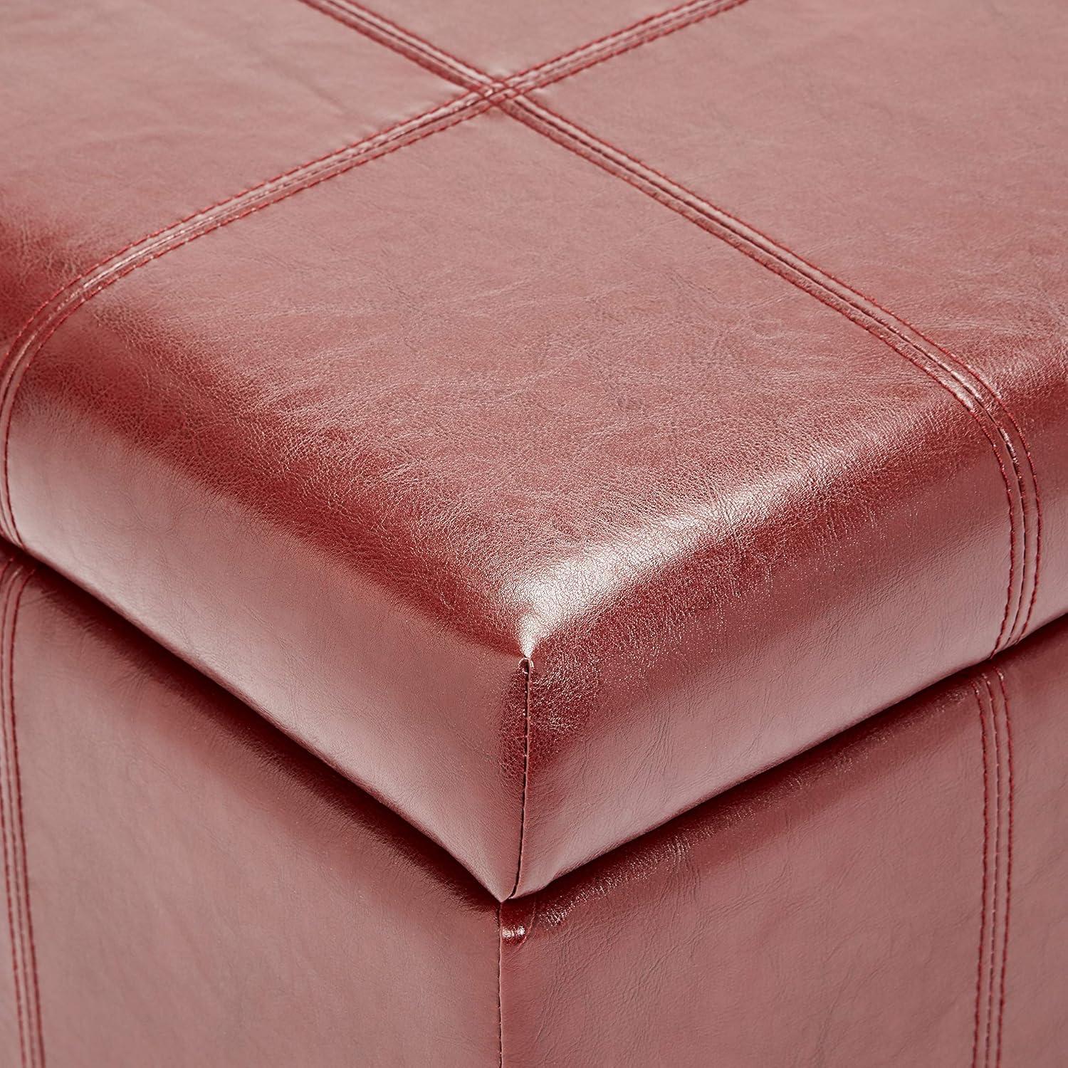 NicBex Faux Leather Storage Ottoman Bench,Upholstered Storage Ottoman with Stitched Design,Modern Storage Bench for Living Room,Bedroom,Red