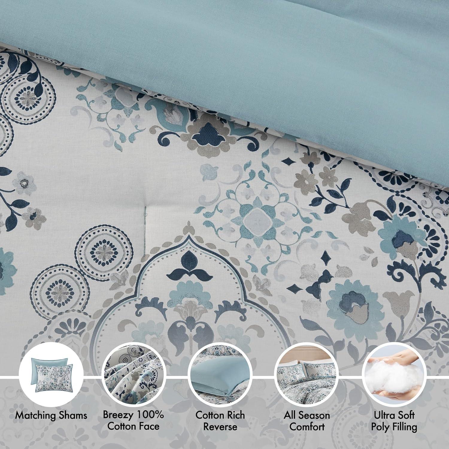 Madison Park Brielle 3 Piece Floral Printed Cotton Comforter Set