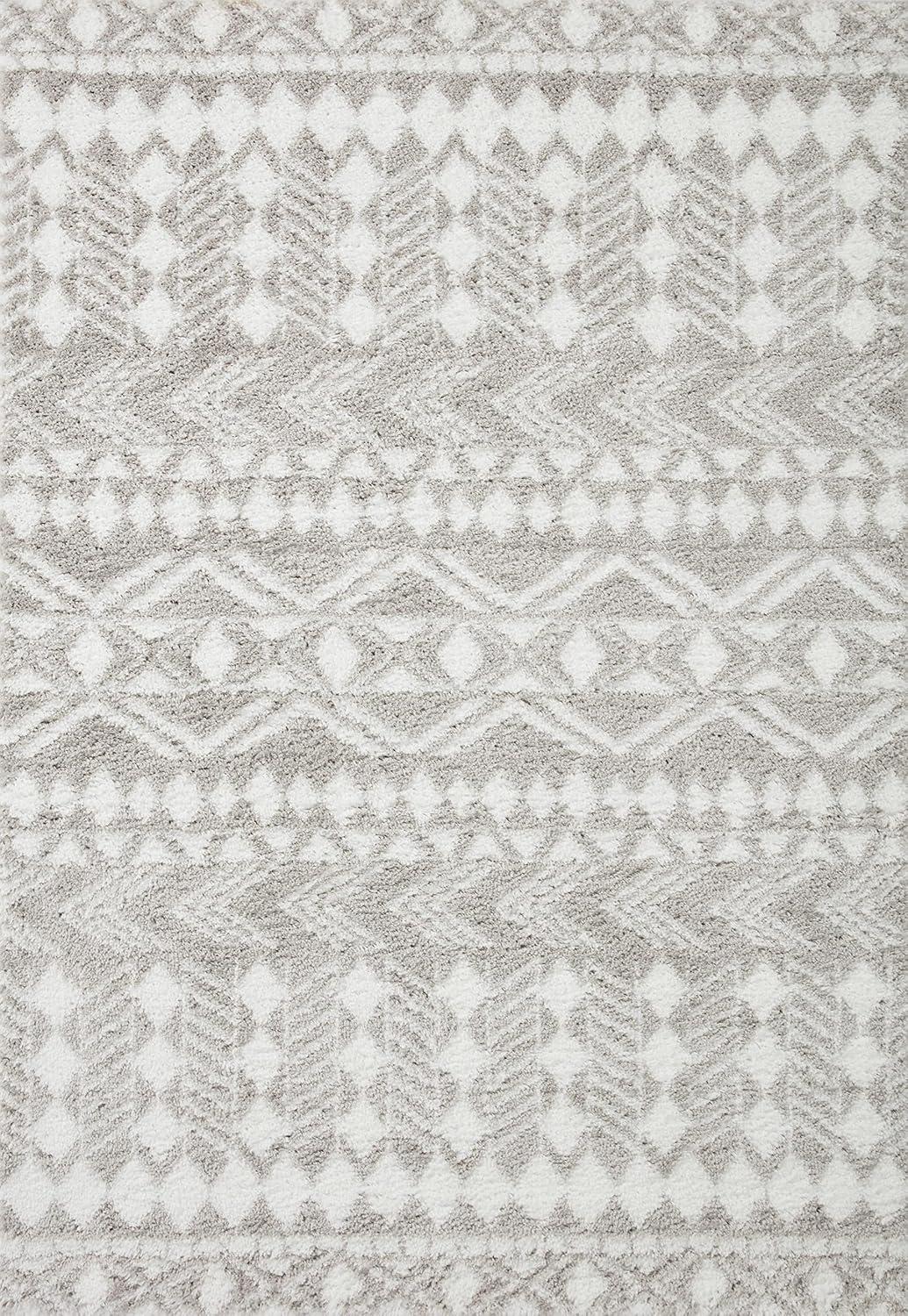 Loloi Bliss Shag Grey / White 5'-3" x 7'-6" Area Rug