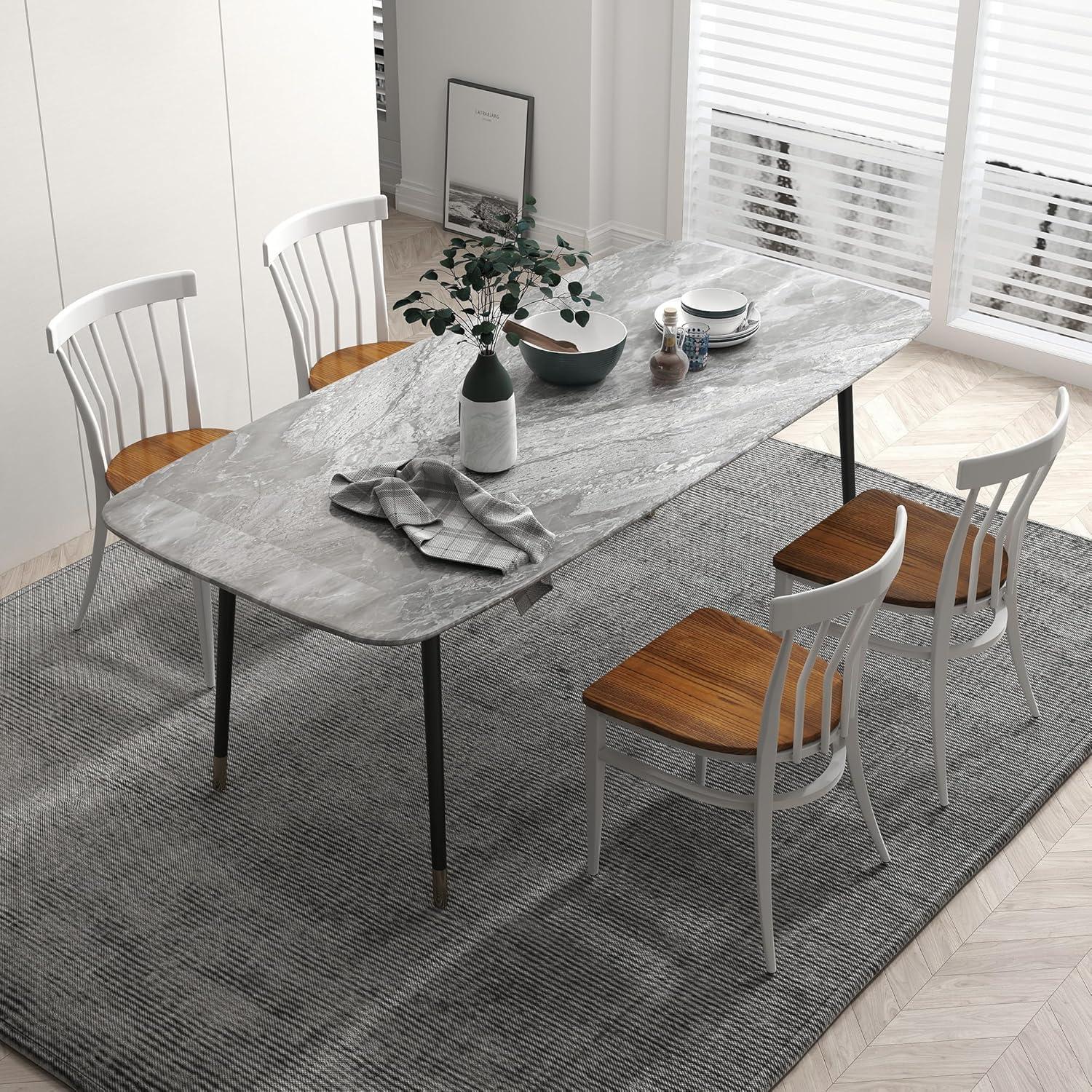 KARMAS PRODUCT Modern White Armless Dining Chairs Set of 2 --Heavy Duty Wood Seat and Iron Frame Kitchen Side Chairs for Restaurant Cafe Bistro,Ergonomic Design,Comb Back