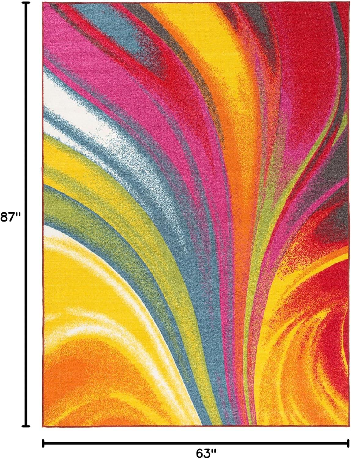 World Rug Gallery Modern Contemporary Waves Multicolored Non-slip (Non-skid) Area Rug - Multi 5'3" x 7'3"