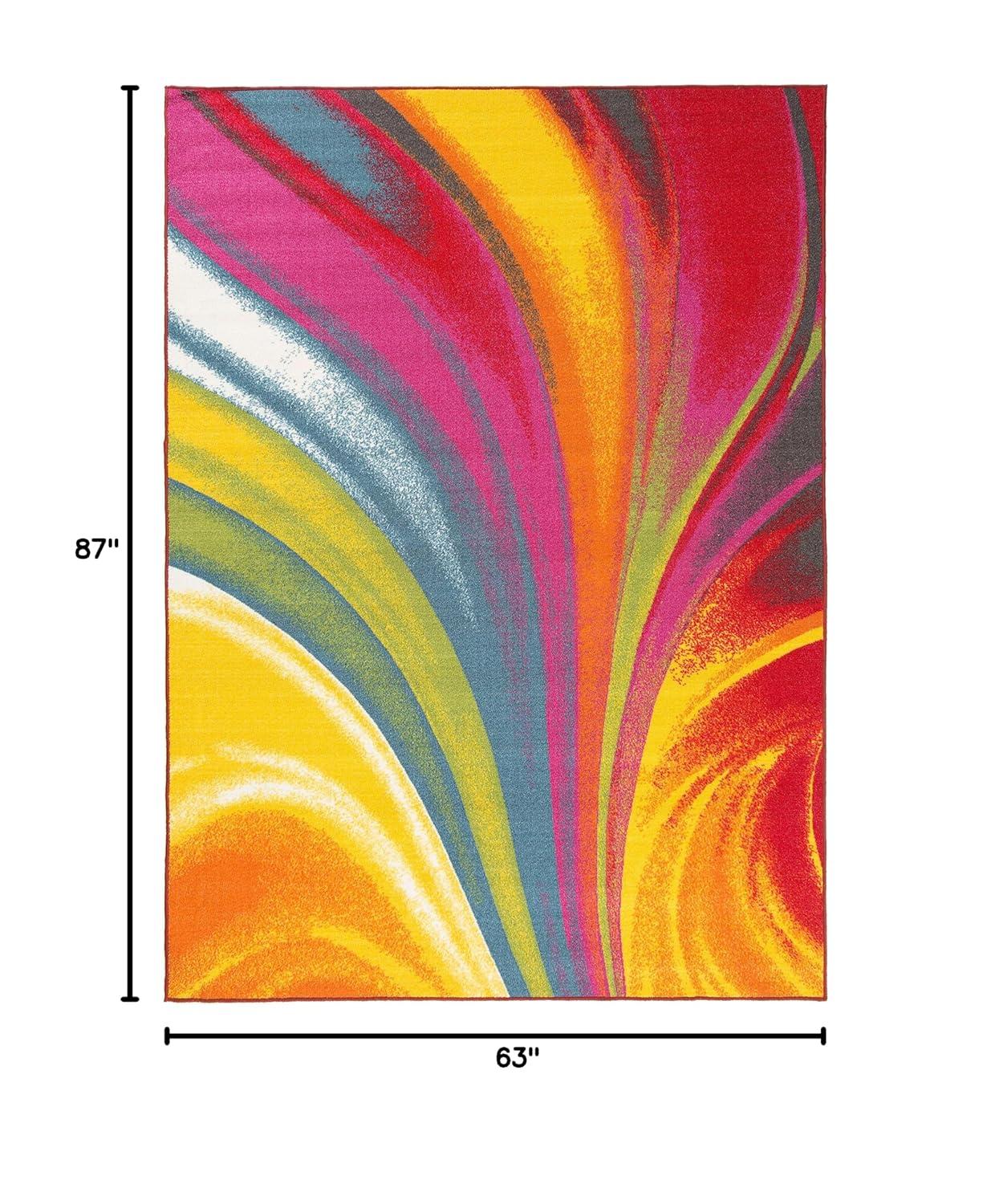 World Rug Gallery Modern Contemporary Waves Multicolored Non-slip (Non-skid) Area Rug - Multi 5'3" x 7'3"