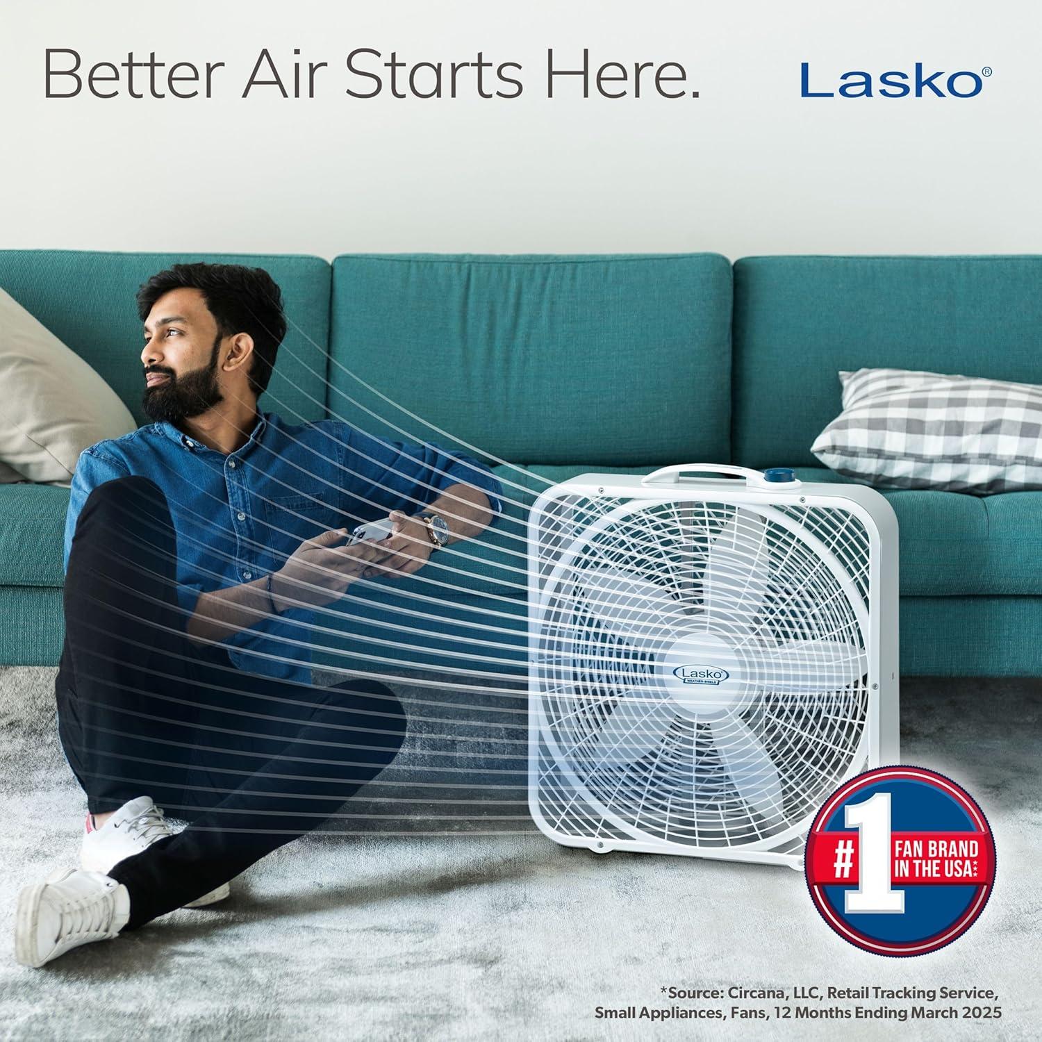 Lasko 20 Weather-Shield Performance Box Fan-Features Innovative Wind Ring System for Up to 30% More Air, 20 Inch, 3720