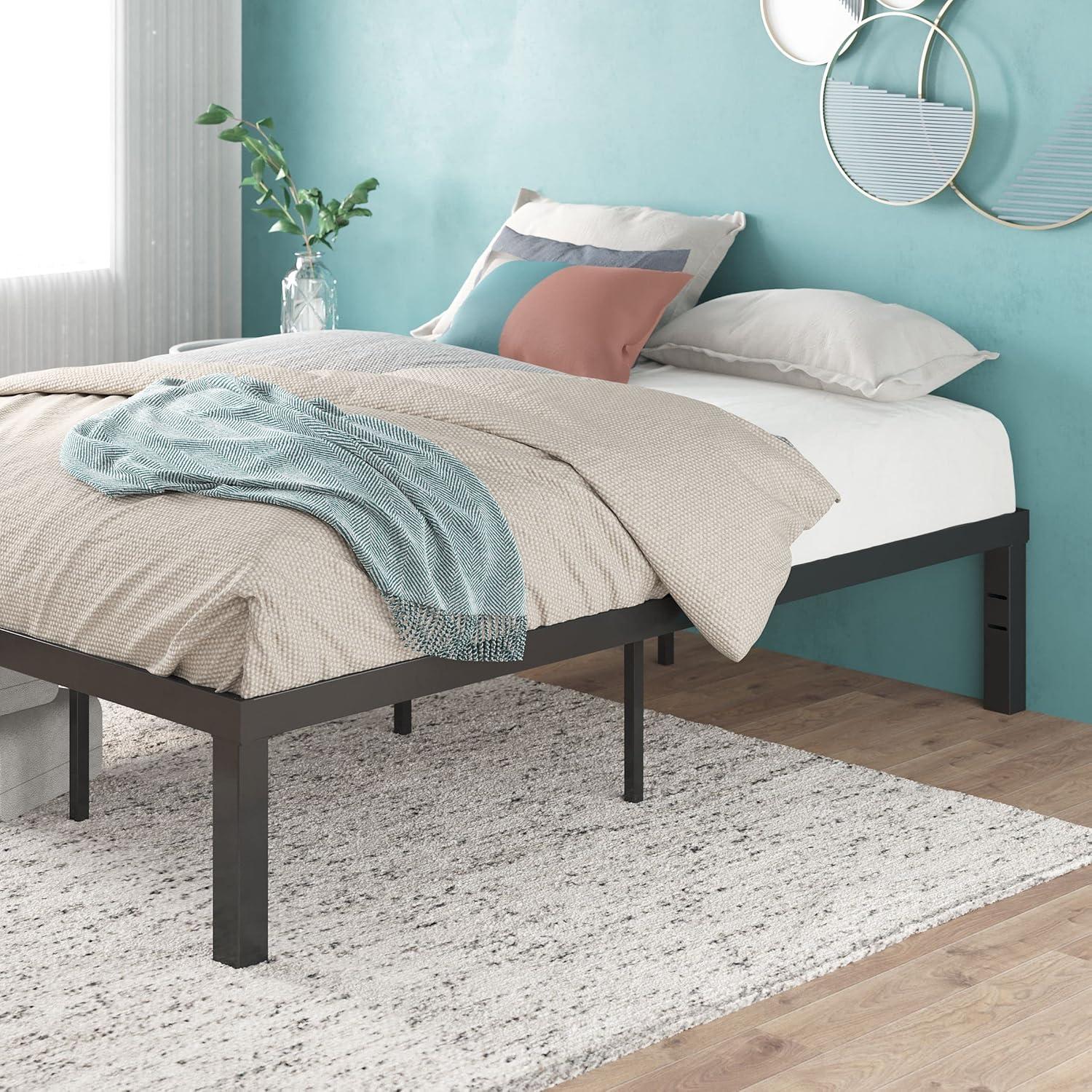 Luis Black Metal Queen Platform Bed Frame with Slats