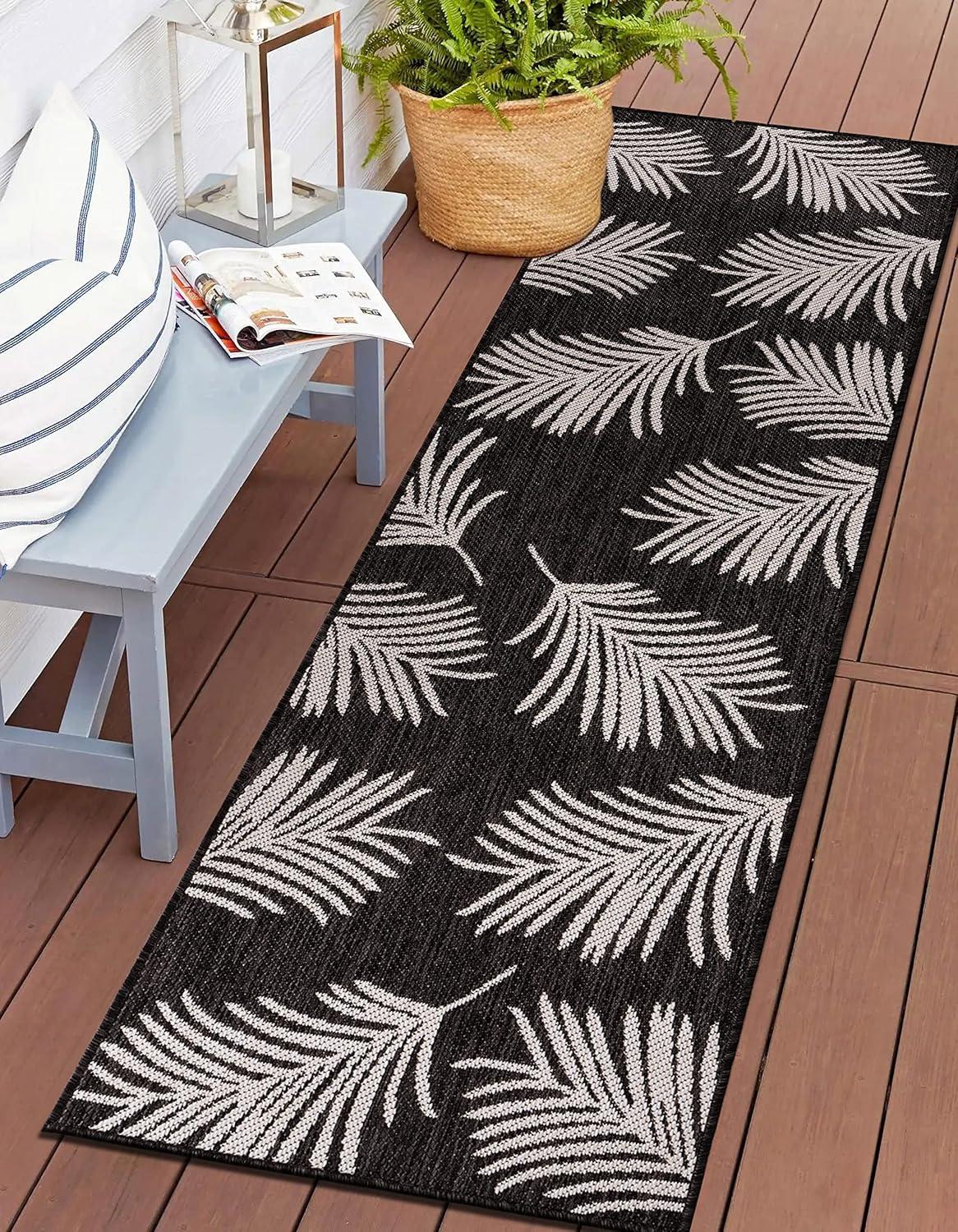 World Rug Gallery Contemporary Palm Leaves Textured Flat Weave Indoor/Outdoor Area Rug