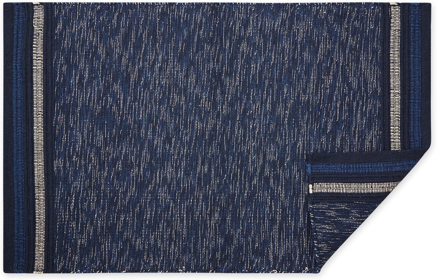 Nautical Blue Variegated Handwoven Fabric Recycled Yarn Rug 2x3 Ft