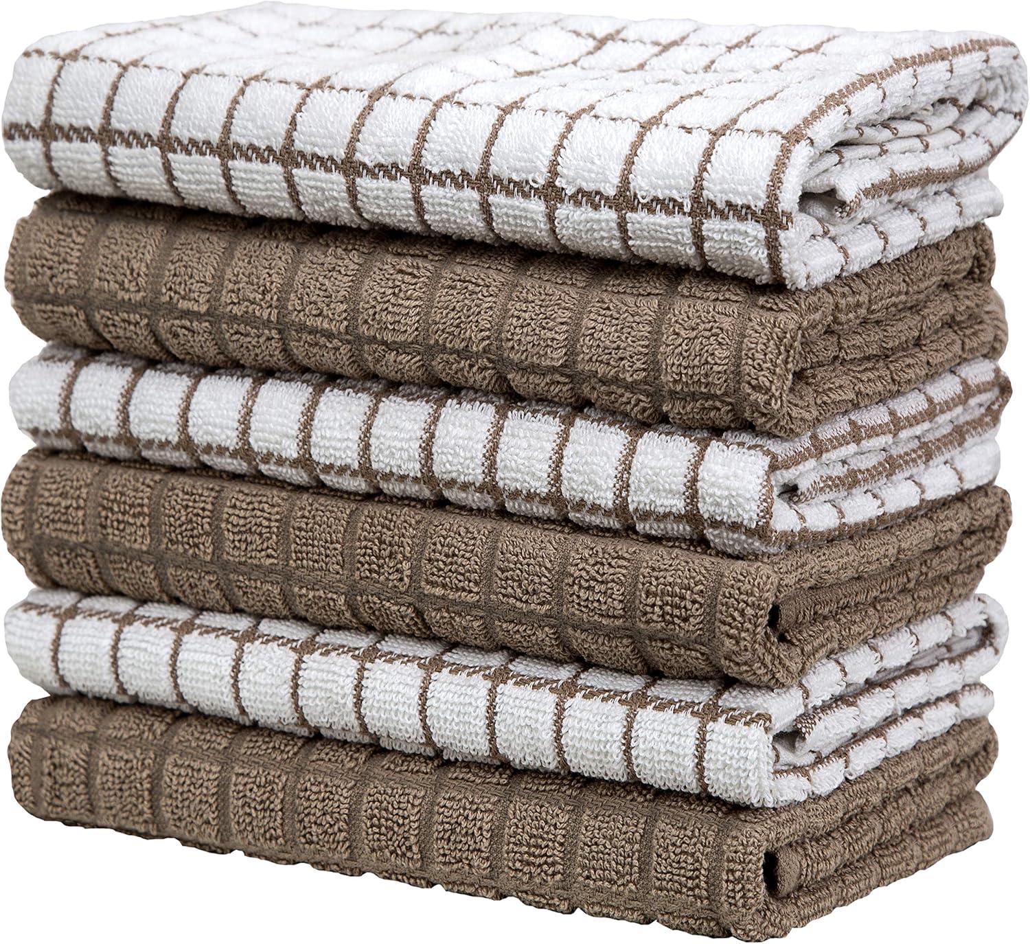 Premium Kitchen Towels (16”x 28”, 6 Pack) – Large Cotton Kitchen Hand Towels – Chef Weave Design – 380 GSM Highly Absorbent Tea Towels Set With Hanging Loop – Tan