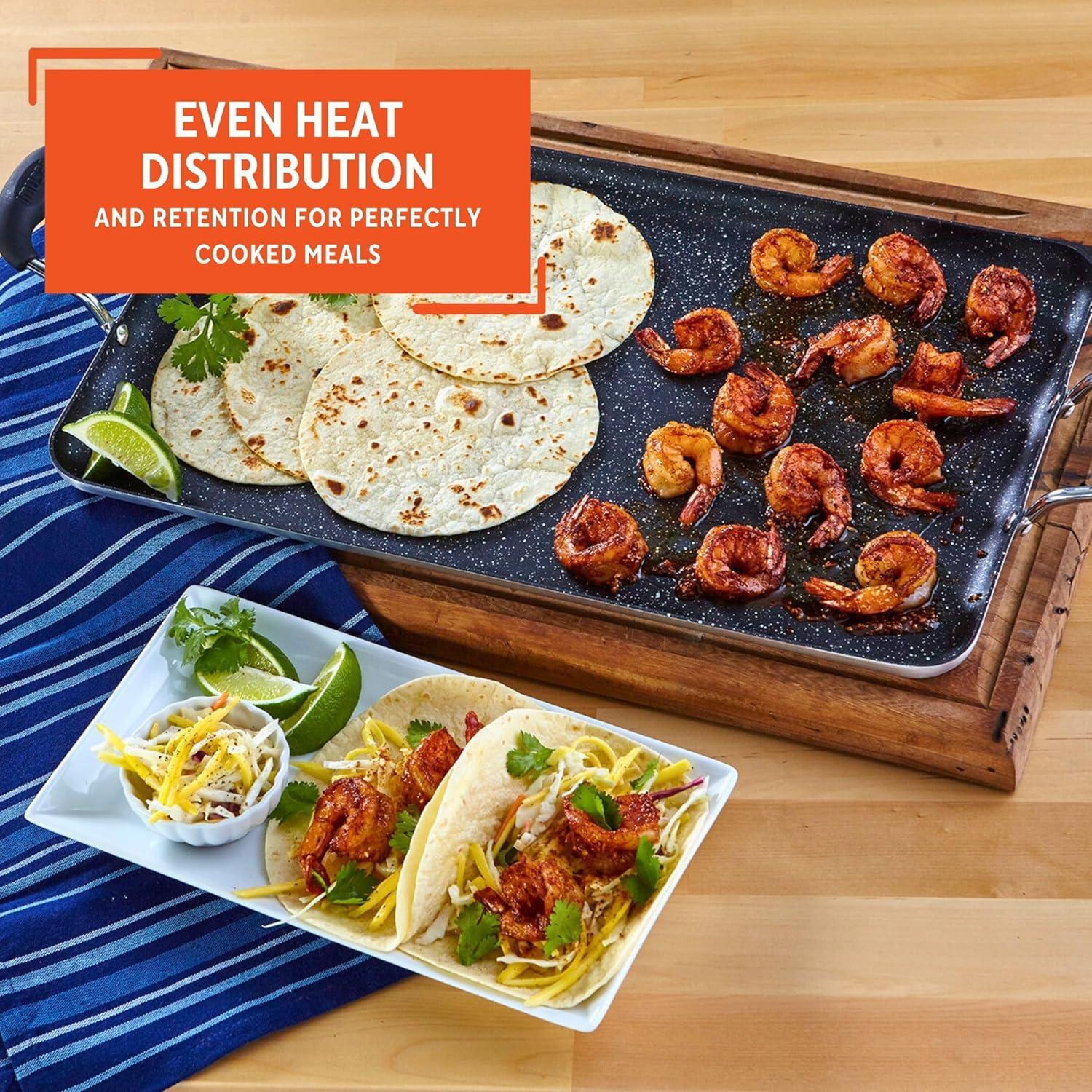 IMUSA 17"x10"Ceramic Double Burner Griddle Black: Stovetop Griddle, Aluminum, Hand Wash, Electric & Gas Compatible