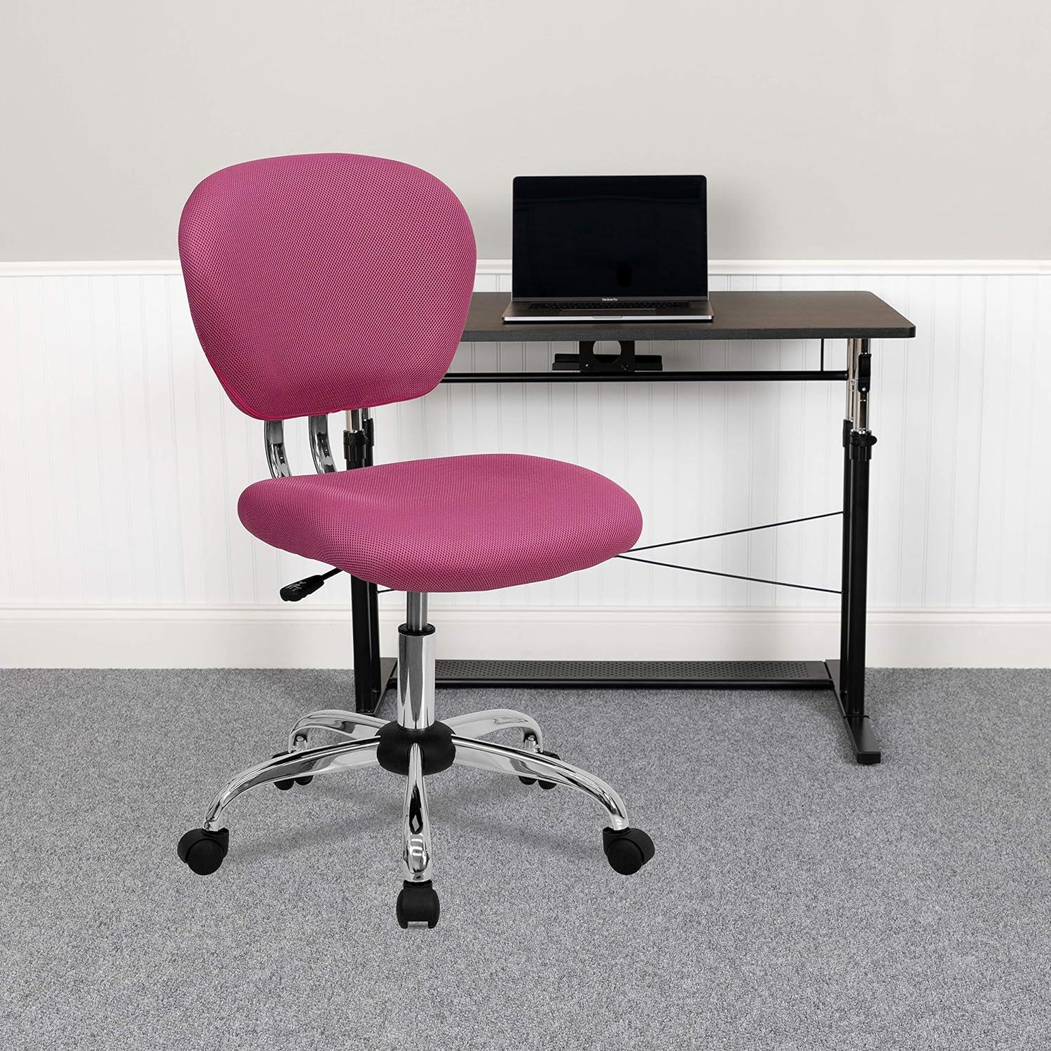 Flash Furniture Mid-Back Pink Mesh Padded Swivel Task Office Chair with Chrome Base