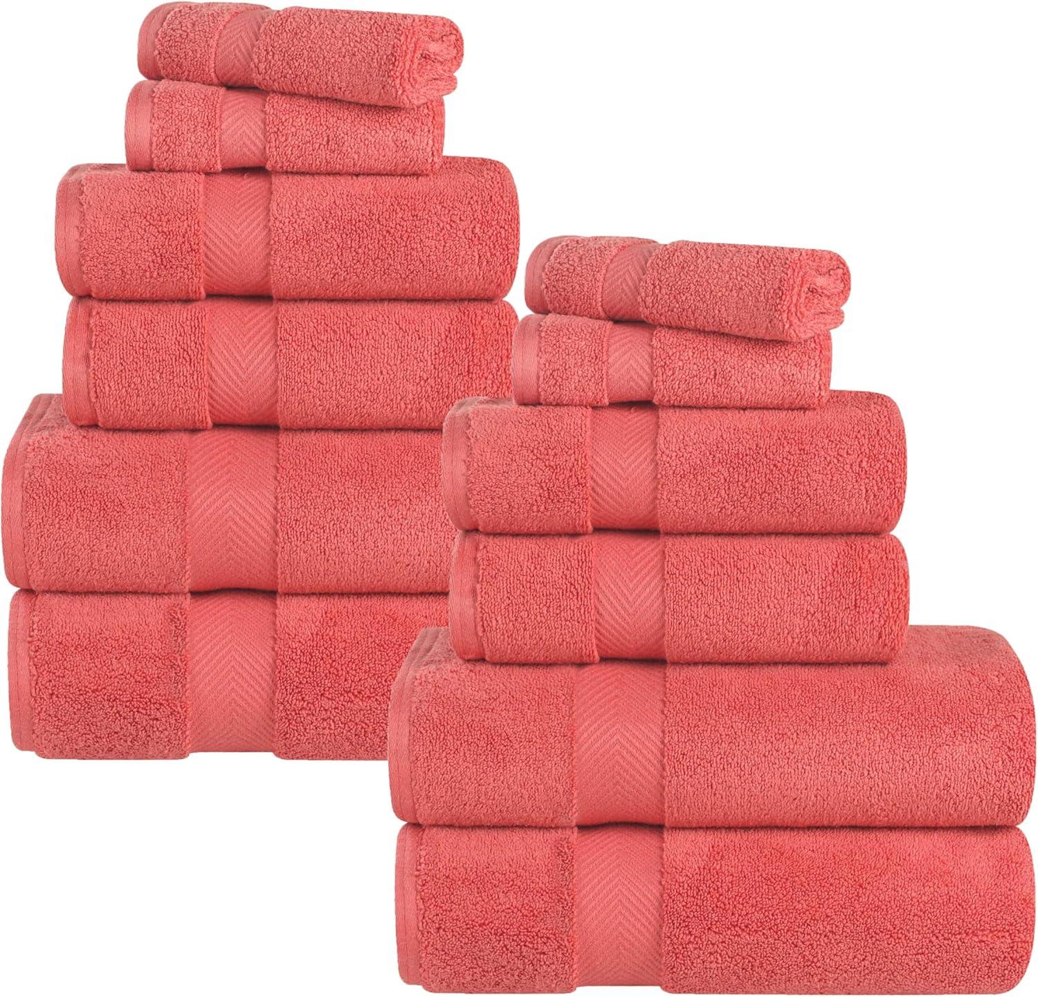 Superior Zero Twist Cotton 12 Piece Assorted Towel Set, Coral