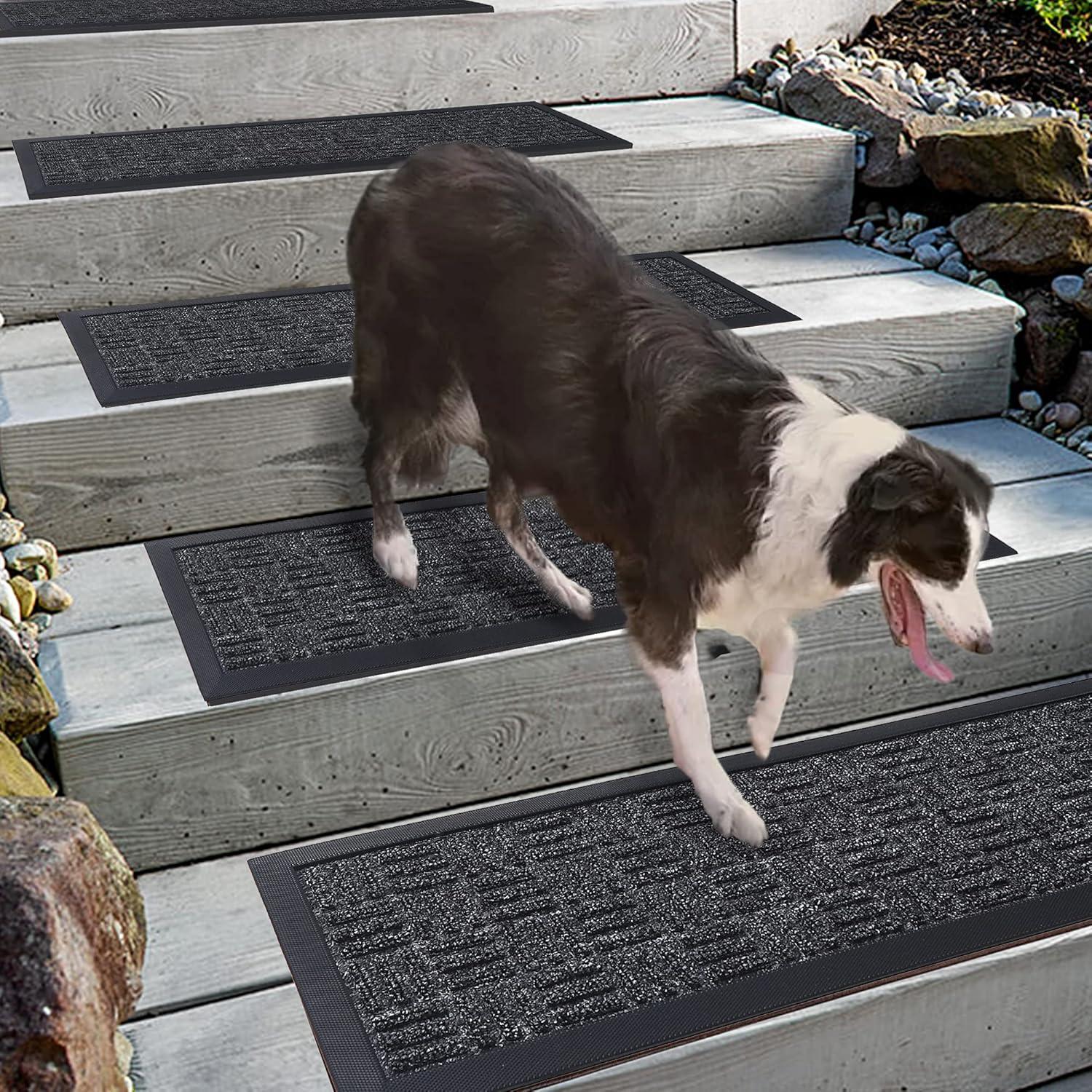 Aucuda 6pcs 8.5" x 30" Stair Treads Outdoor for Elders and Dogs on Wooden Steps, Non Slip Stair Runner Rug Heat Insulation Rubber Backing, Staircase Mat Carpet for Indoor Grip Farmhouse.