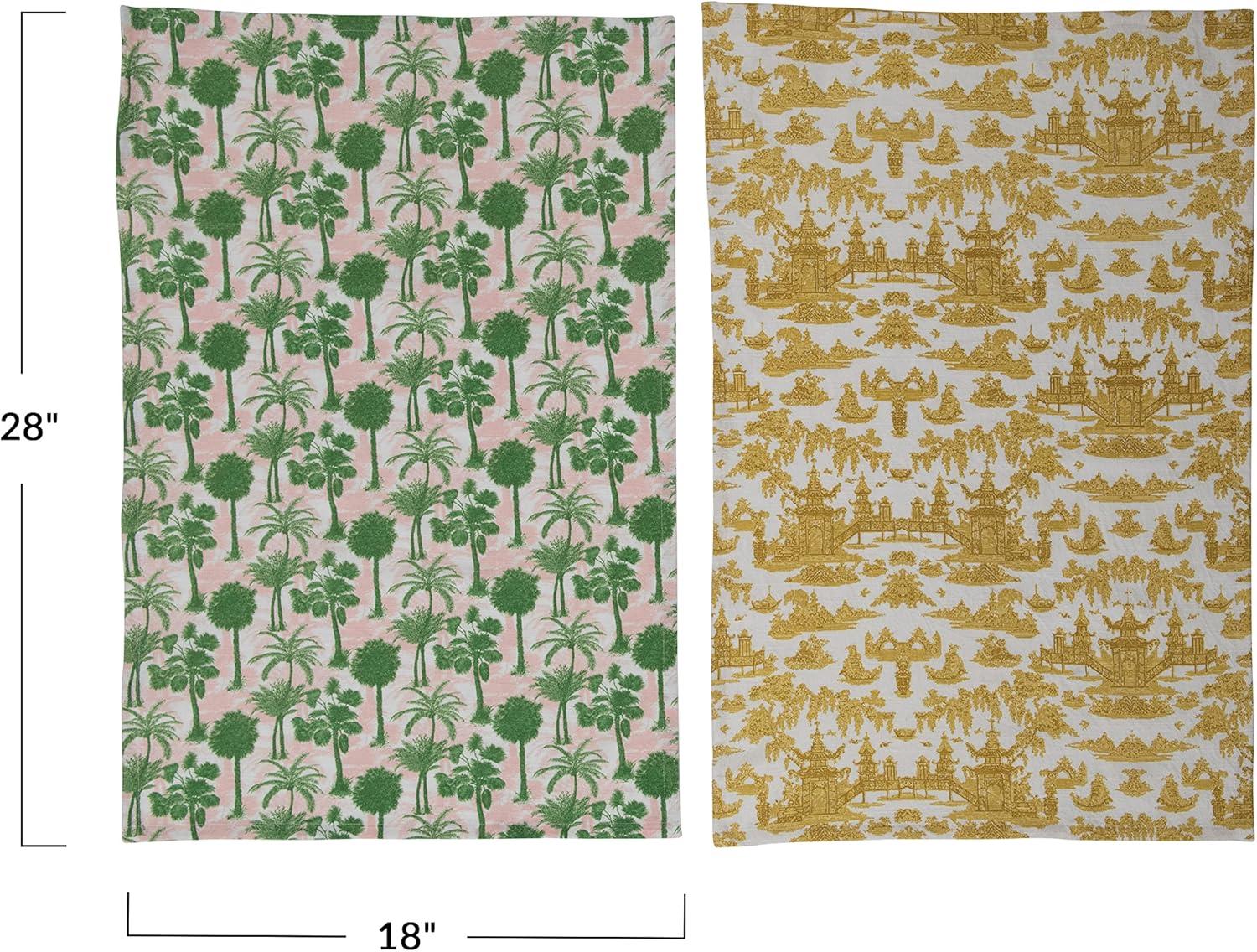 Creative Co-Op Cotton Printed Pattern, 2 Colors, 2 Styles Tea Towels, 28" L x 18" W x 0" H, Multicolor