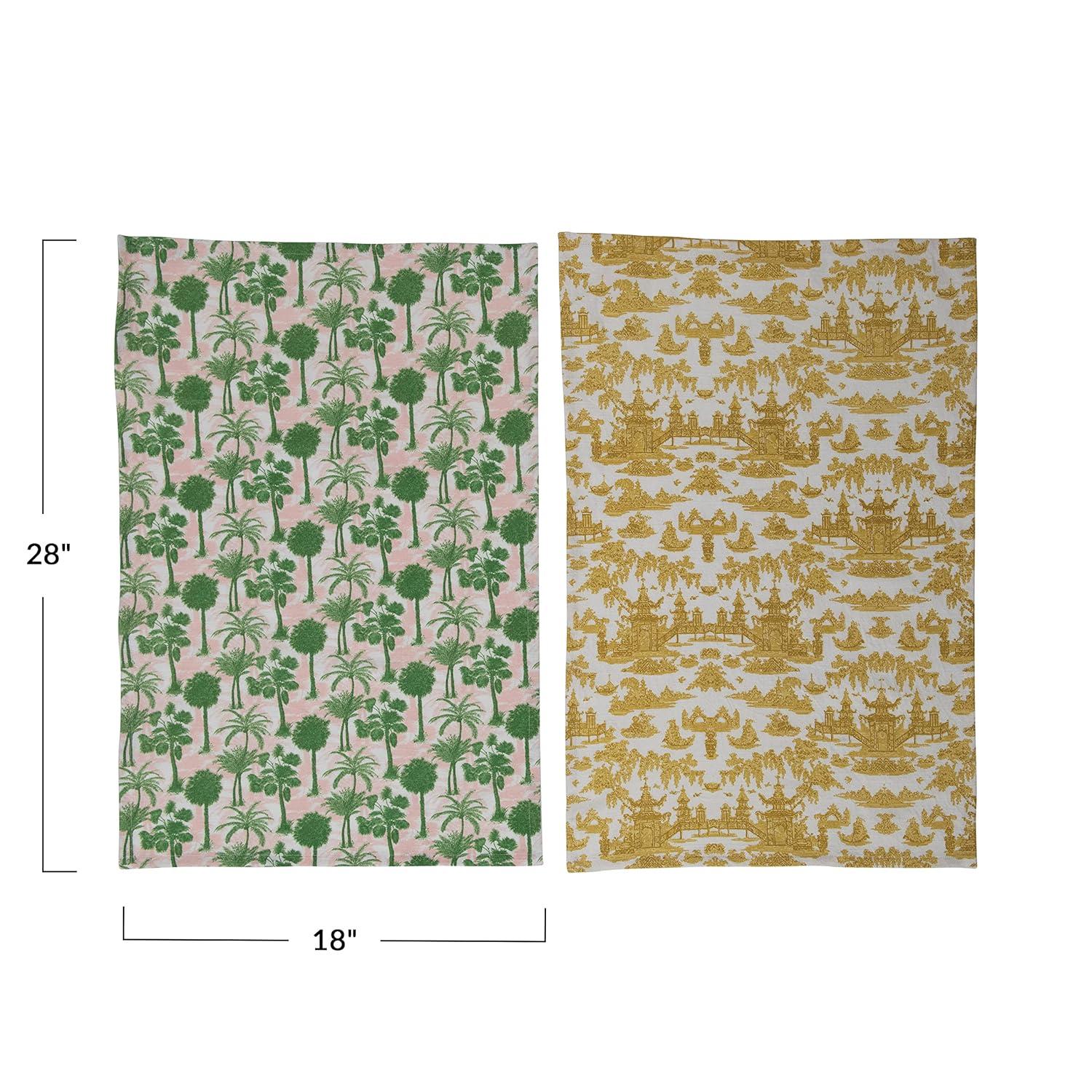 Creative Co-Op Cotton Printed Pattern, 2 Colors, 2 Styles Tea Towels, 28" L x 18" W x 0" H, Multicolor