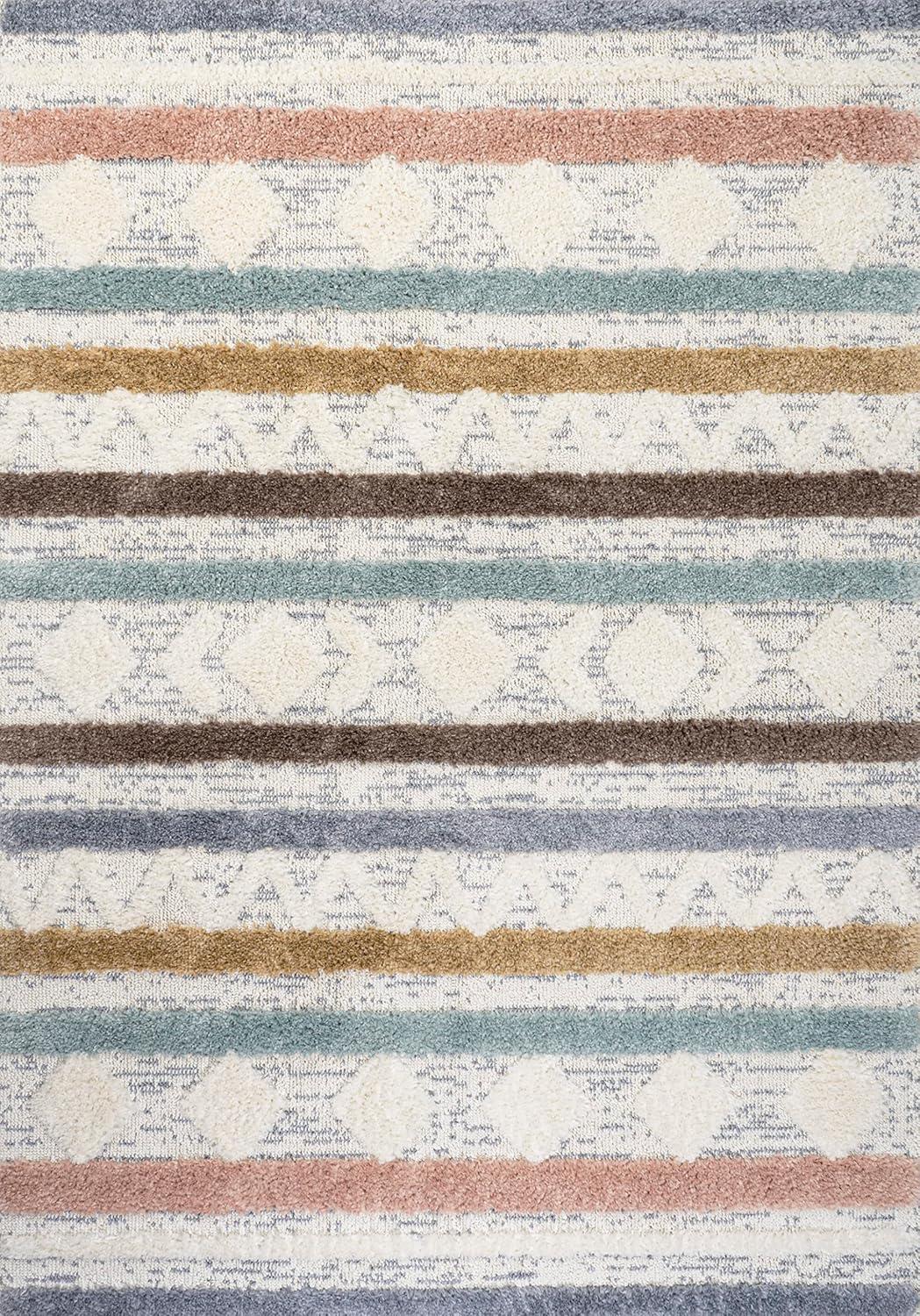 Faiza Moroccan Striped Geometric High-Low Area Rug - JONATHAN Y