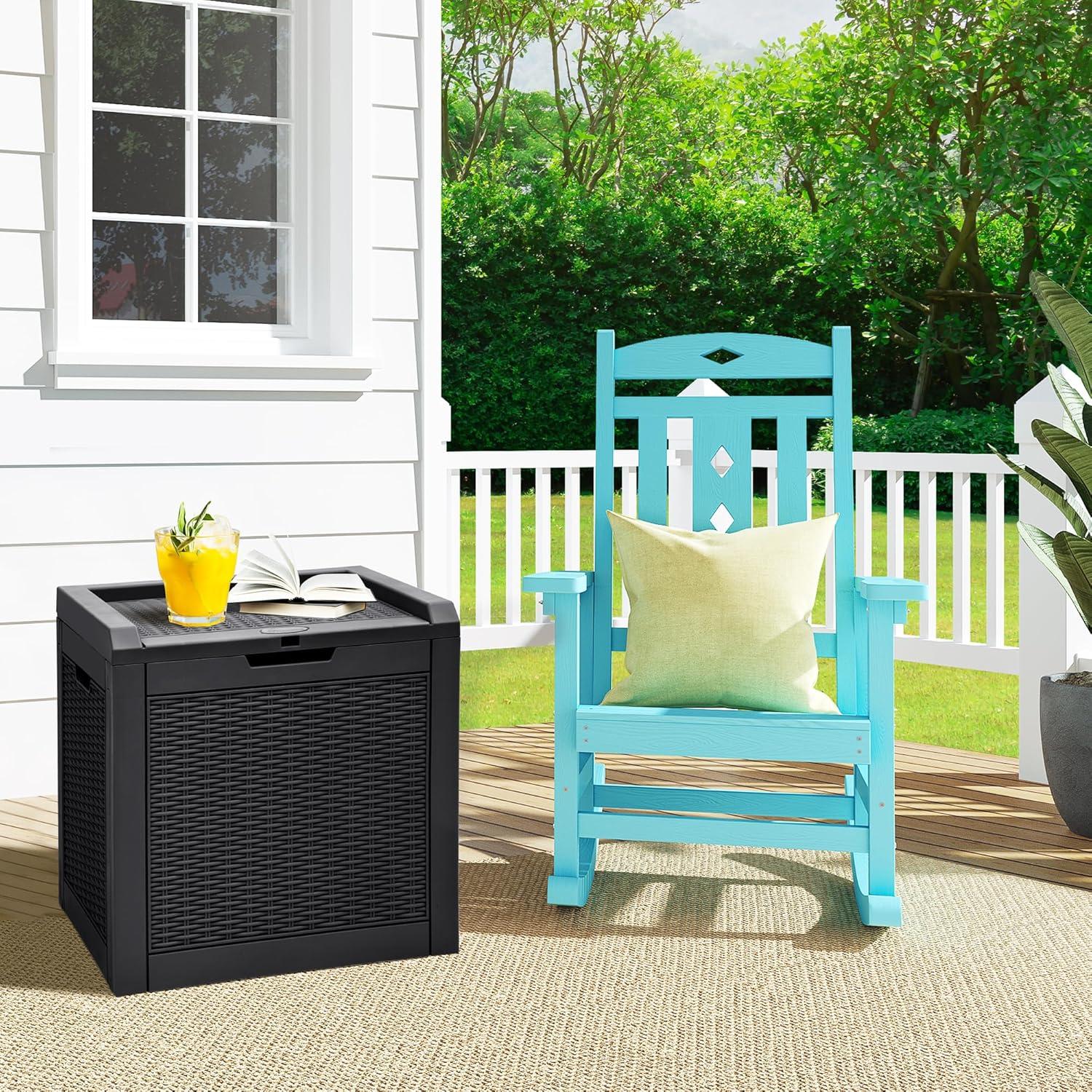 YITAHOME 32 Gallon Rattan Deck Box, Indoor Outdoor Storage Box for Patio Furniture, Pool Accessories, Cushions, Garden Tools, Sports Equipment, Waterproof Resin with Lockable Lid & Side Handles, Black