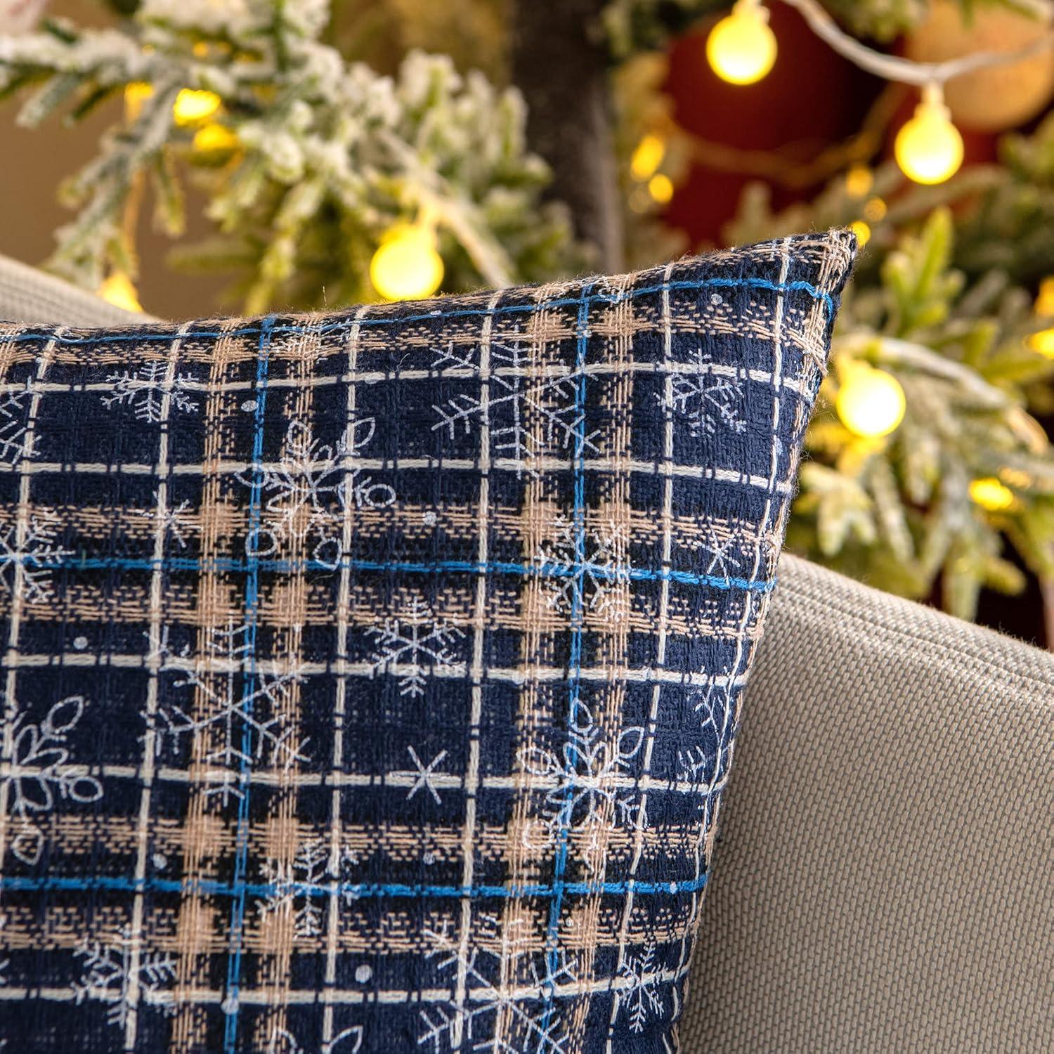 Red and Beige Tartan Plaid Snowflake 18" Polyester Euro Pillow Covers