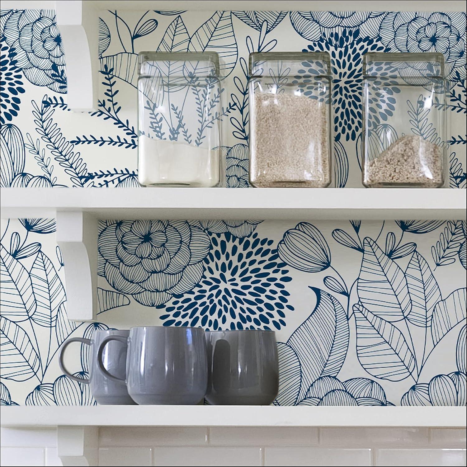 NuWallpaper Secret Garden Peel and Stick Wallpaper Navy: Removable Vinyl, Self-Adhesive, Smooth Finish, 28.2 Sq Ft Coverage