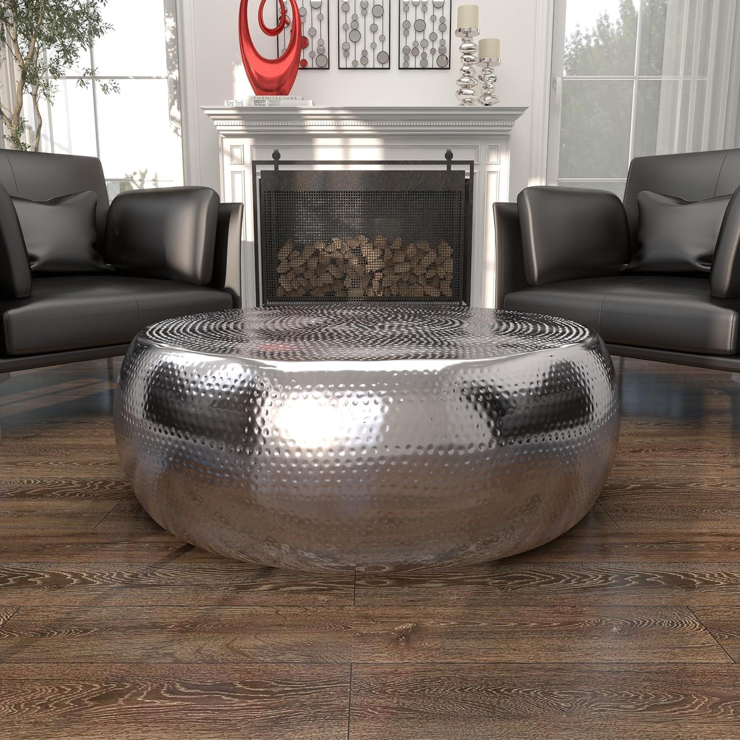 Contemporary Aluminum Coffee Table Silver - Olivia & May