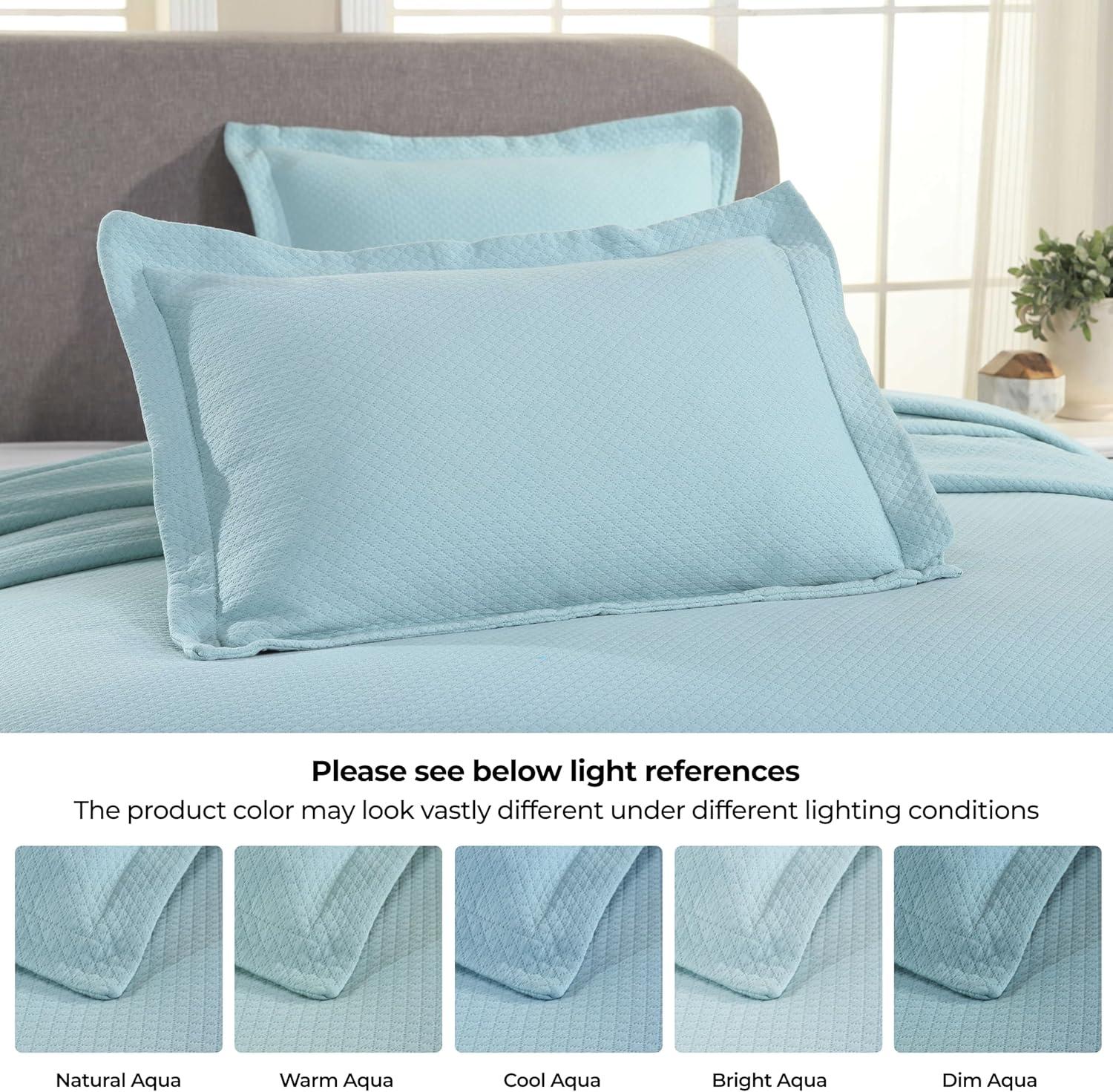 Aqua Diamond Solitaire Twin Cotton Bedspread Set with Pillow Sham