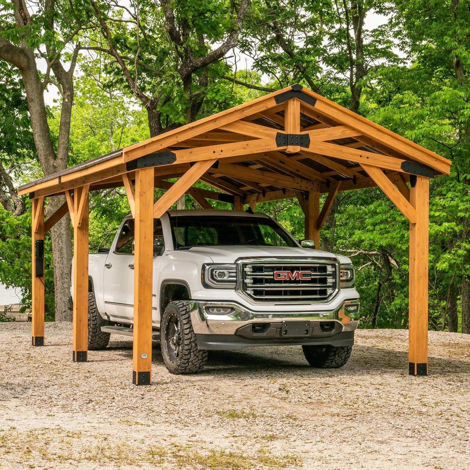 Norwood Cedar Carport Pavilion Gazebo with Steel Roof