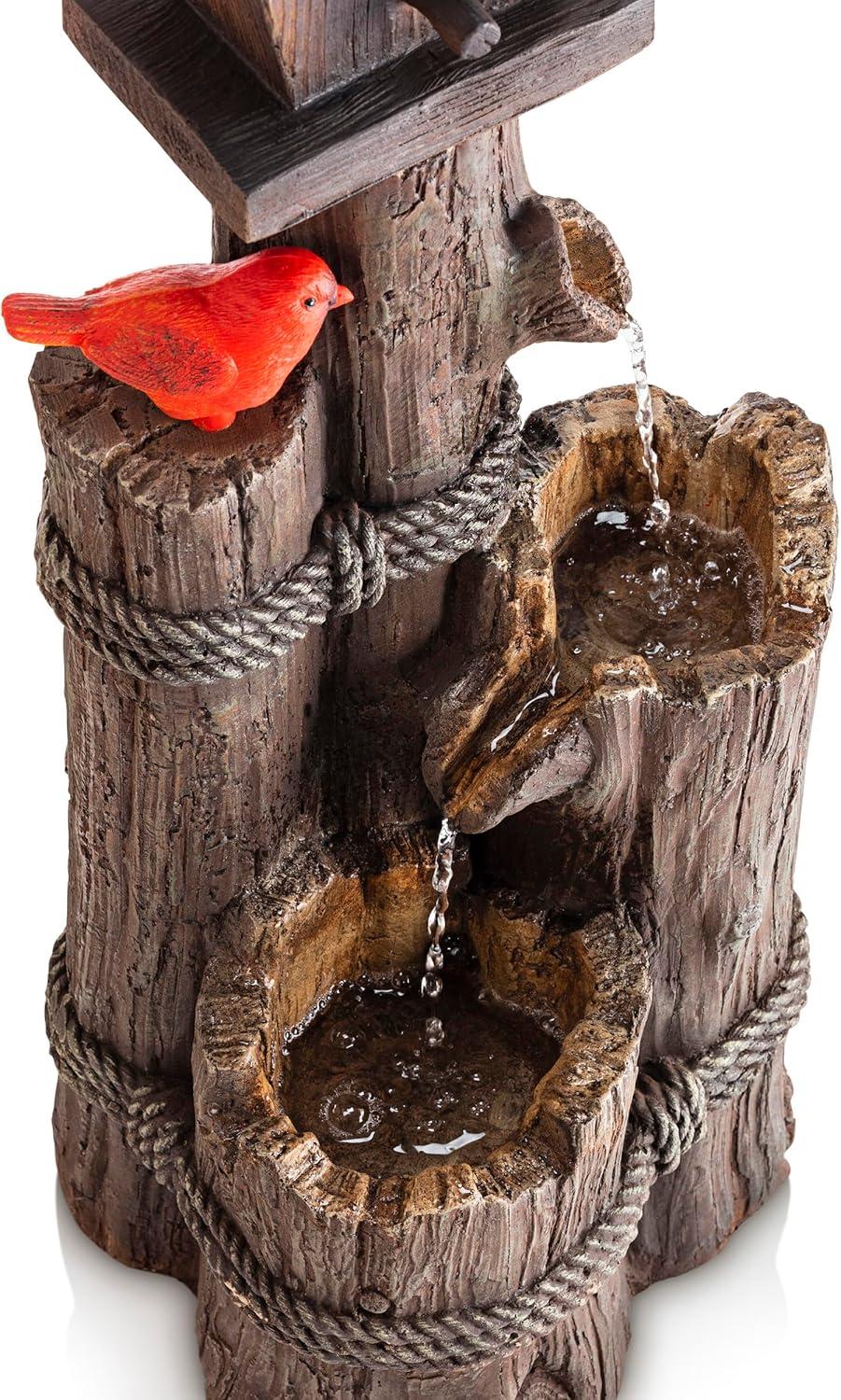 35" Resin Stone Outdoor Fountain Alpine Corporation: Rustic Birdhouse Design, Polyresin & Fiberglass, Weather-Resistant, Electric Pump