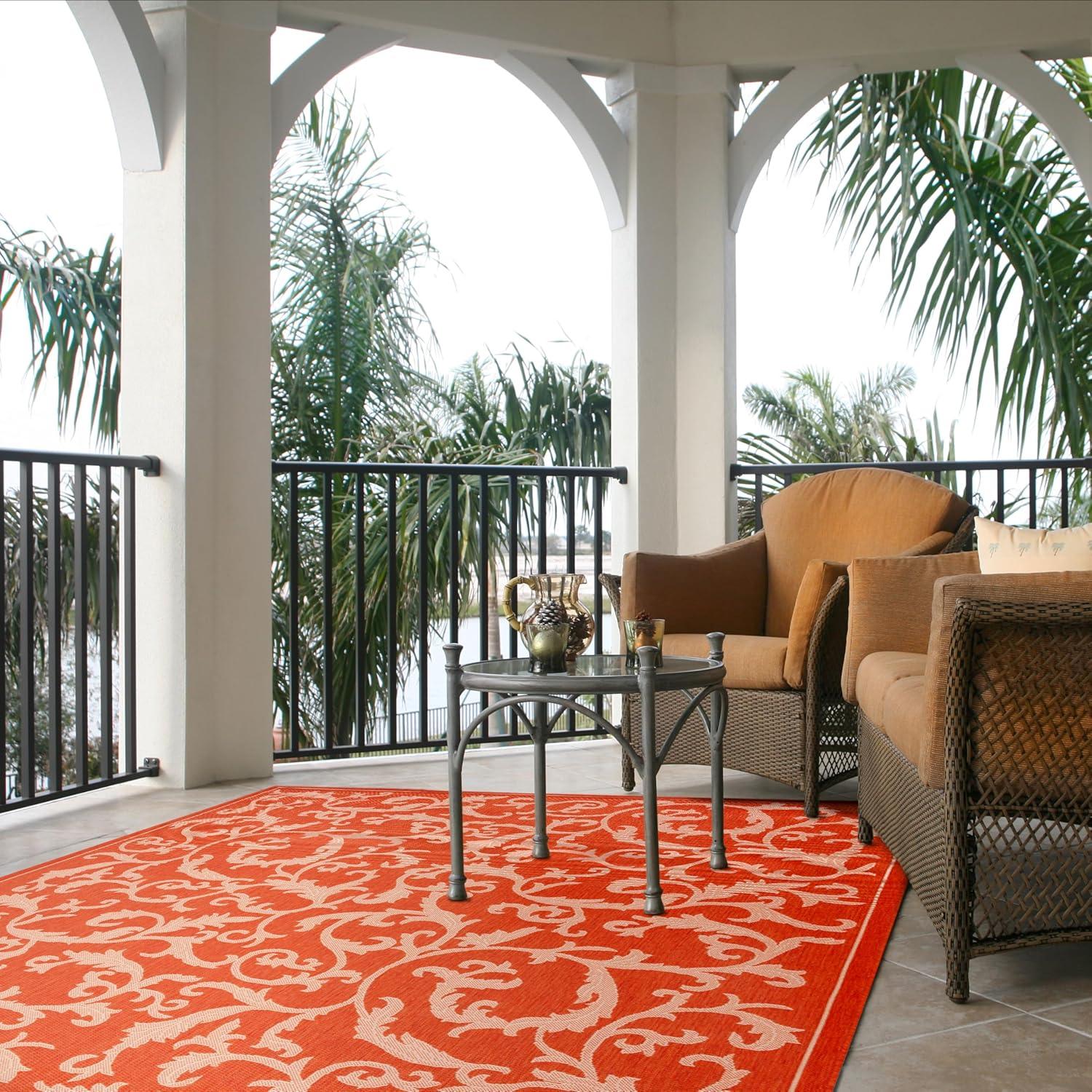 Courtyard CY2653 Power Loomed Indoor and Outdoor Area Rug - Terracotta/Natural - 9'x12' - Safavieh