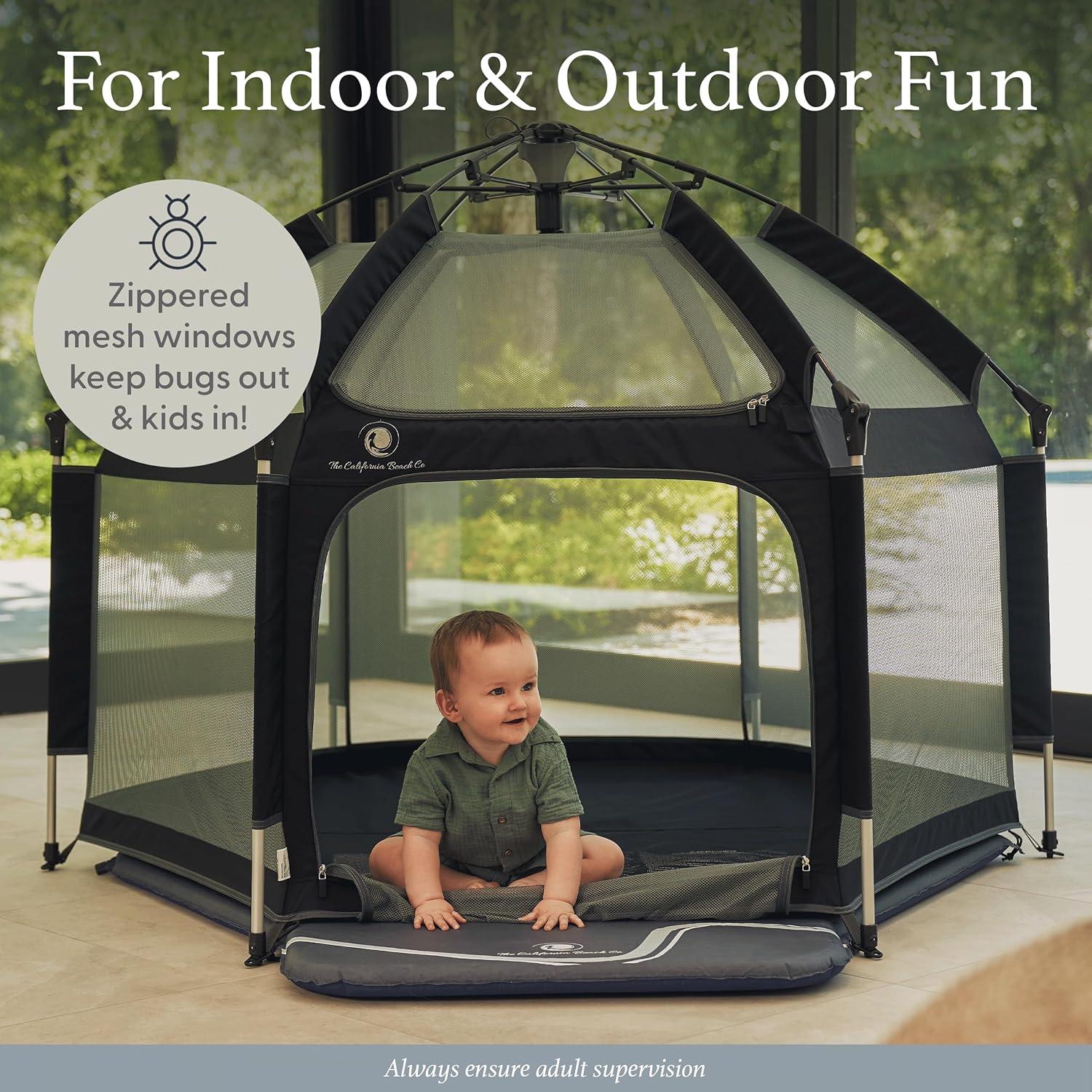 Anchor Grey Foldable Portable Baby Playpen with Canopy and Travel Bag