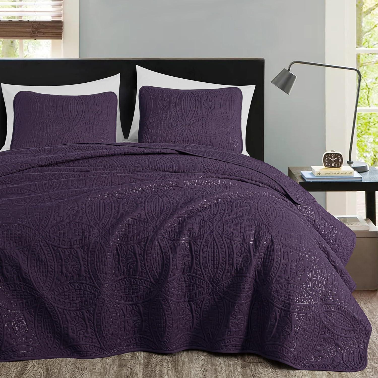 Chezmoi Collection Austin Microfiber Reversible 3-Piece Coverlet / Bedspread Set