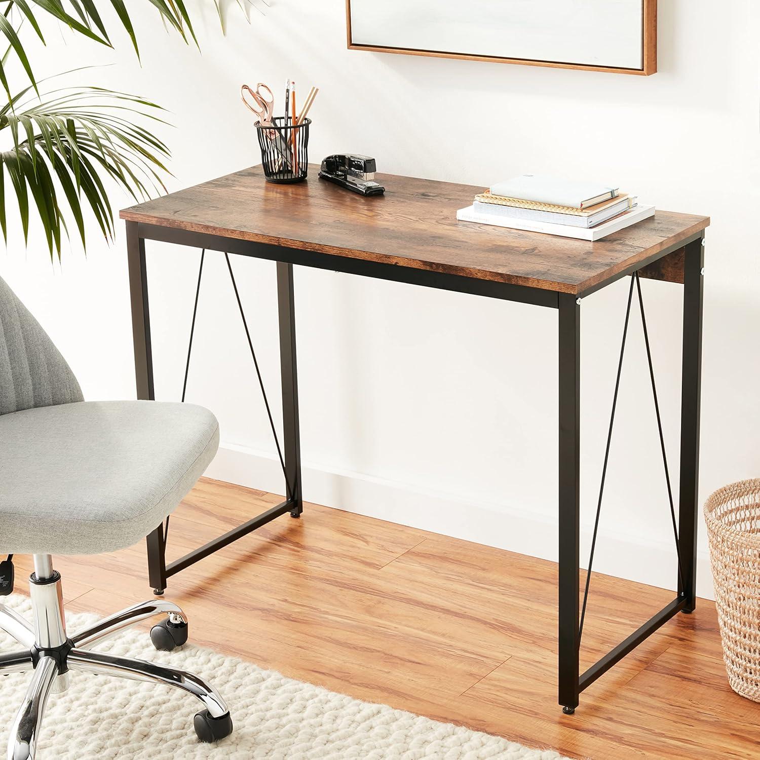 Zaidin Rustic Industrial Weathered Oak & Black Writing Desk