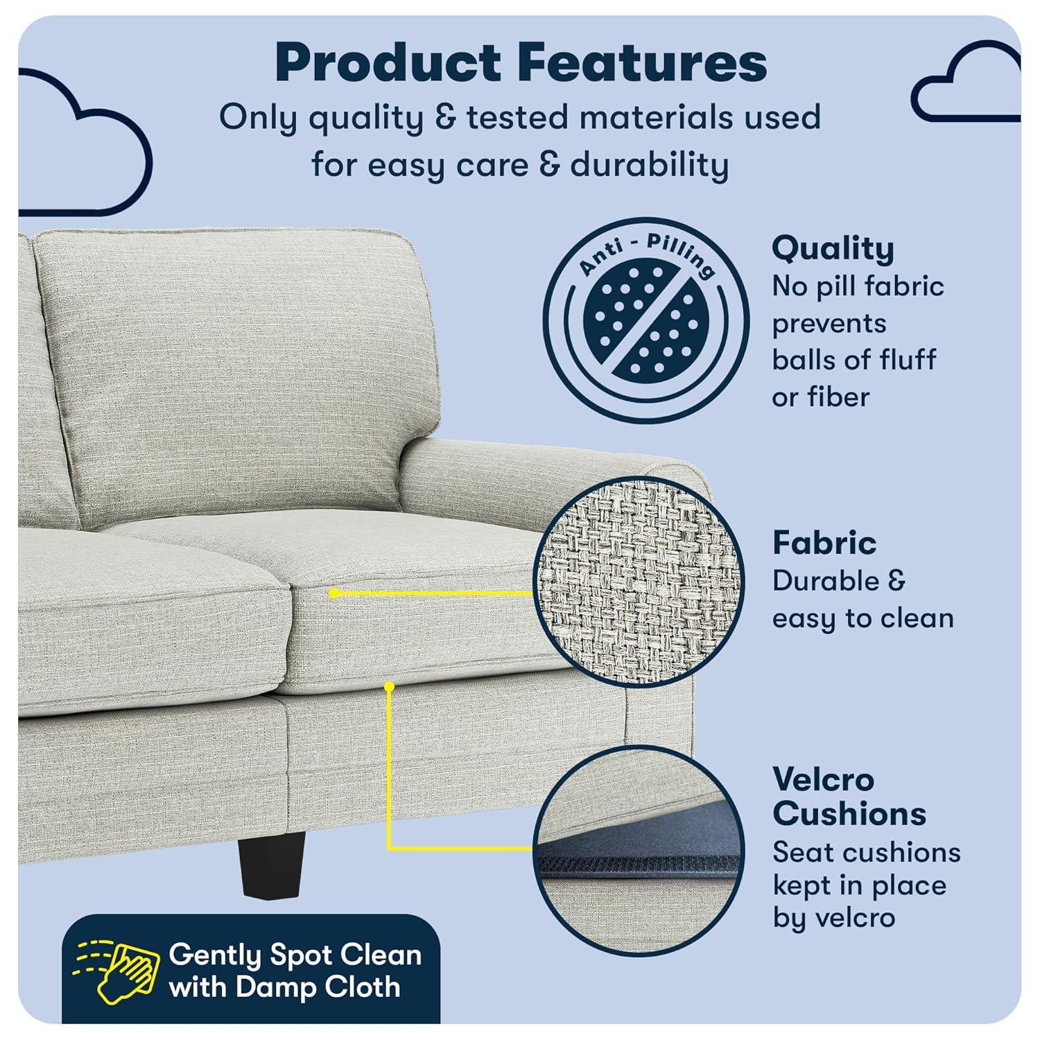 Serta Copenhagen 61" Rolled Arm Sofa, Easy Care Fabric, Soft Pillow Back, Pocket Coil Seat Cushions
