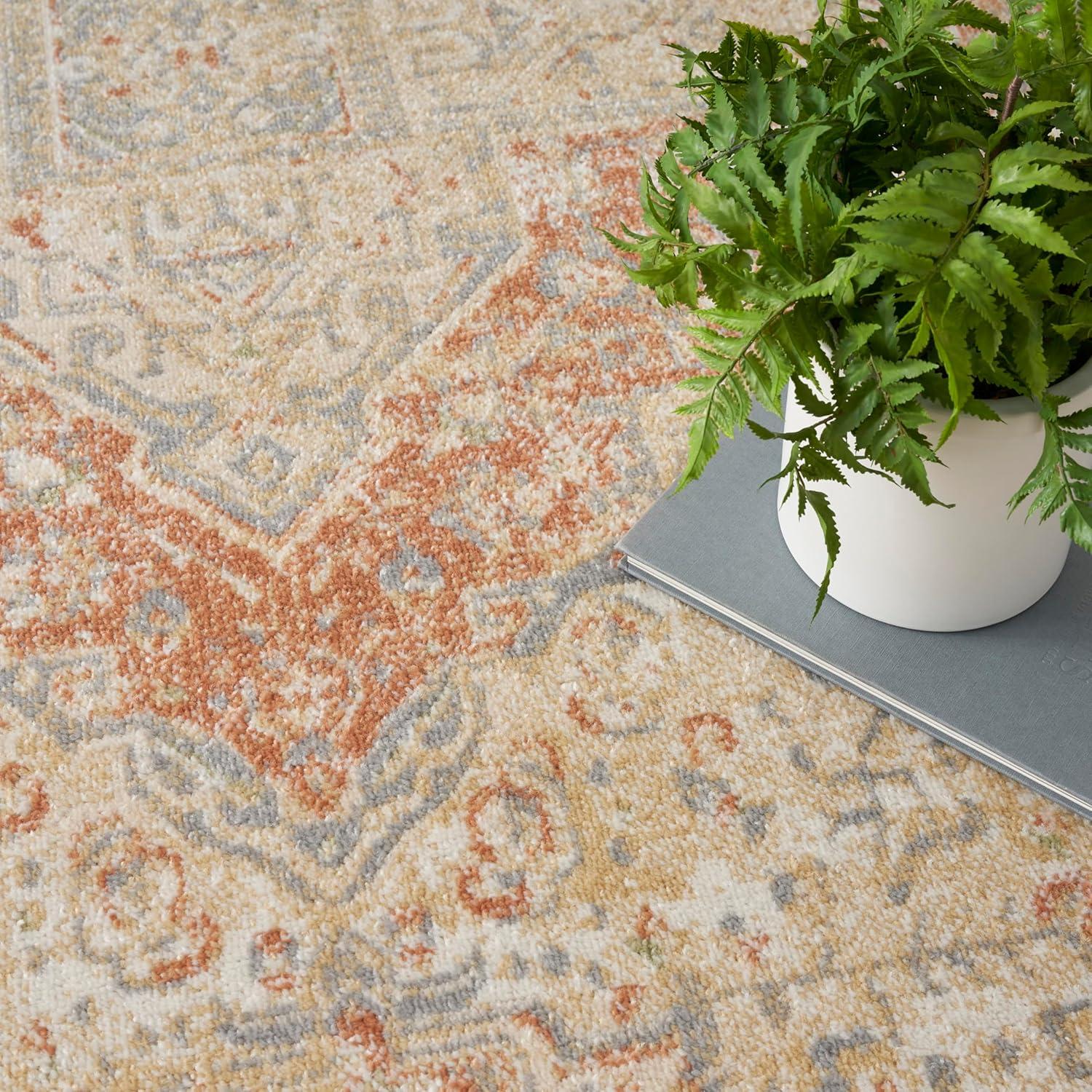 Nourison Essentials Persian Vintage Indoor Outdoor Area Rug Beige Rust 5' x 7'