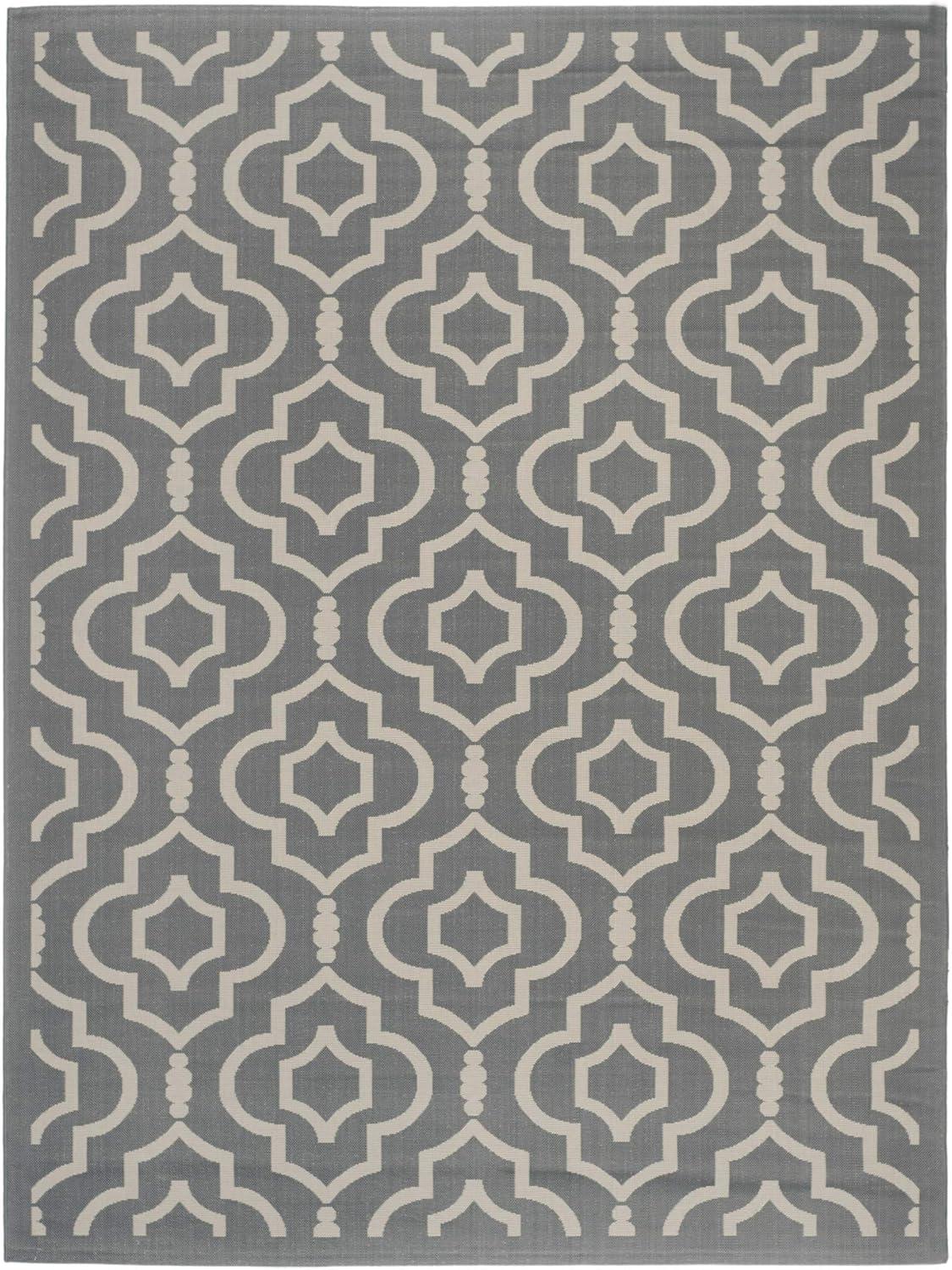 Anthracite and Beige Geometric 5' x 7' Outdoor Area Rug