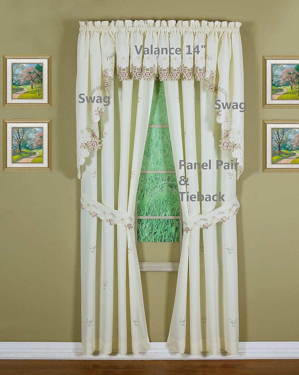 Today's Curtain Verona Reverse Embroidery Valance, 14", Ecru/Rose, 60" W X 14" L