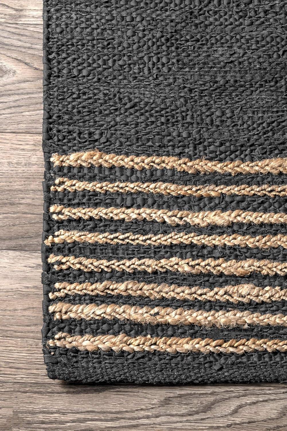 nuLOOM Hand Braided Jute Leather Kelli Area Rug