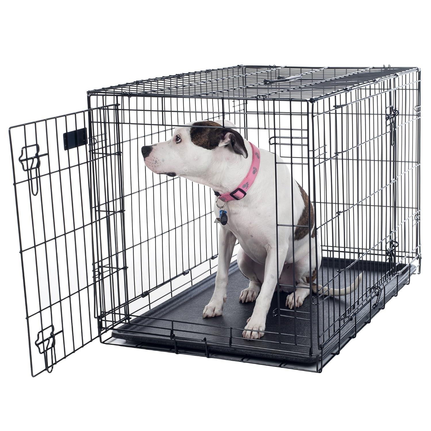 Pet Adobe Large 2-Door Foldable Metal Dog Crate - Pet Cage with Divider Panel - 36" x 23"
