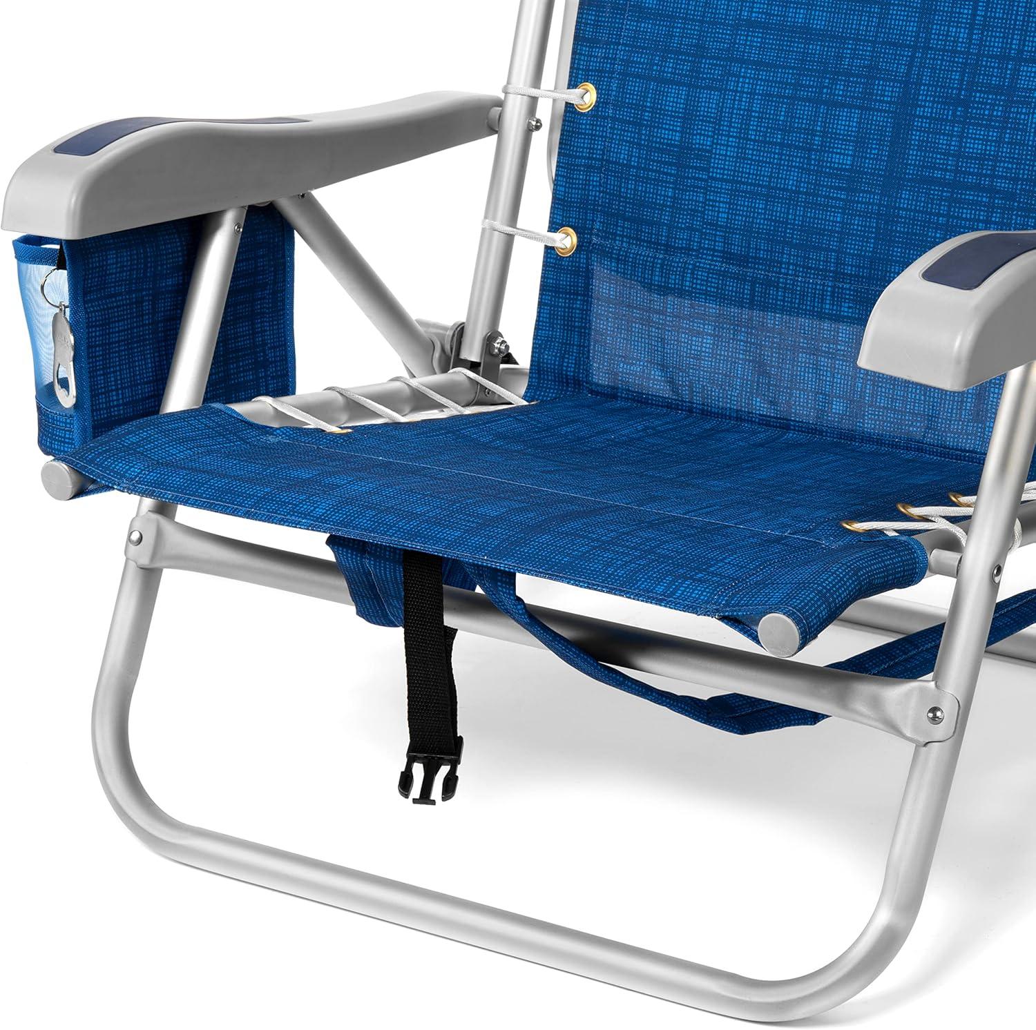 Homevative Cooler+ Folding Backpack Beach Chair with 5 Positions, Towel bar, XL Cooler Pouch, Storage Net, Cup and Phone