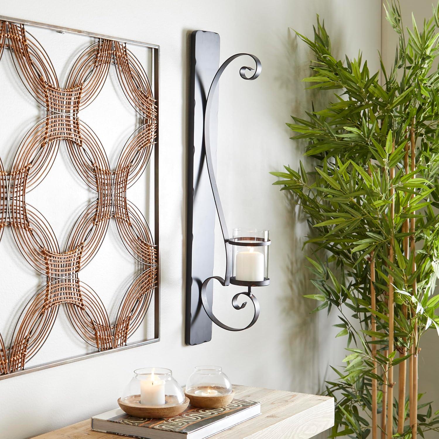 DecMode Bronze Metal Geometric Handmade Pillar Wall Sconce with Smoked Glass